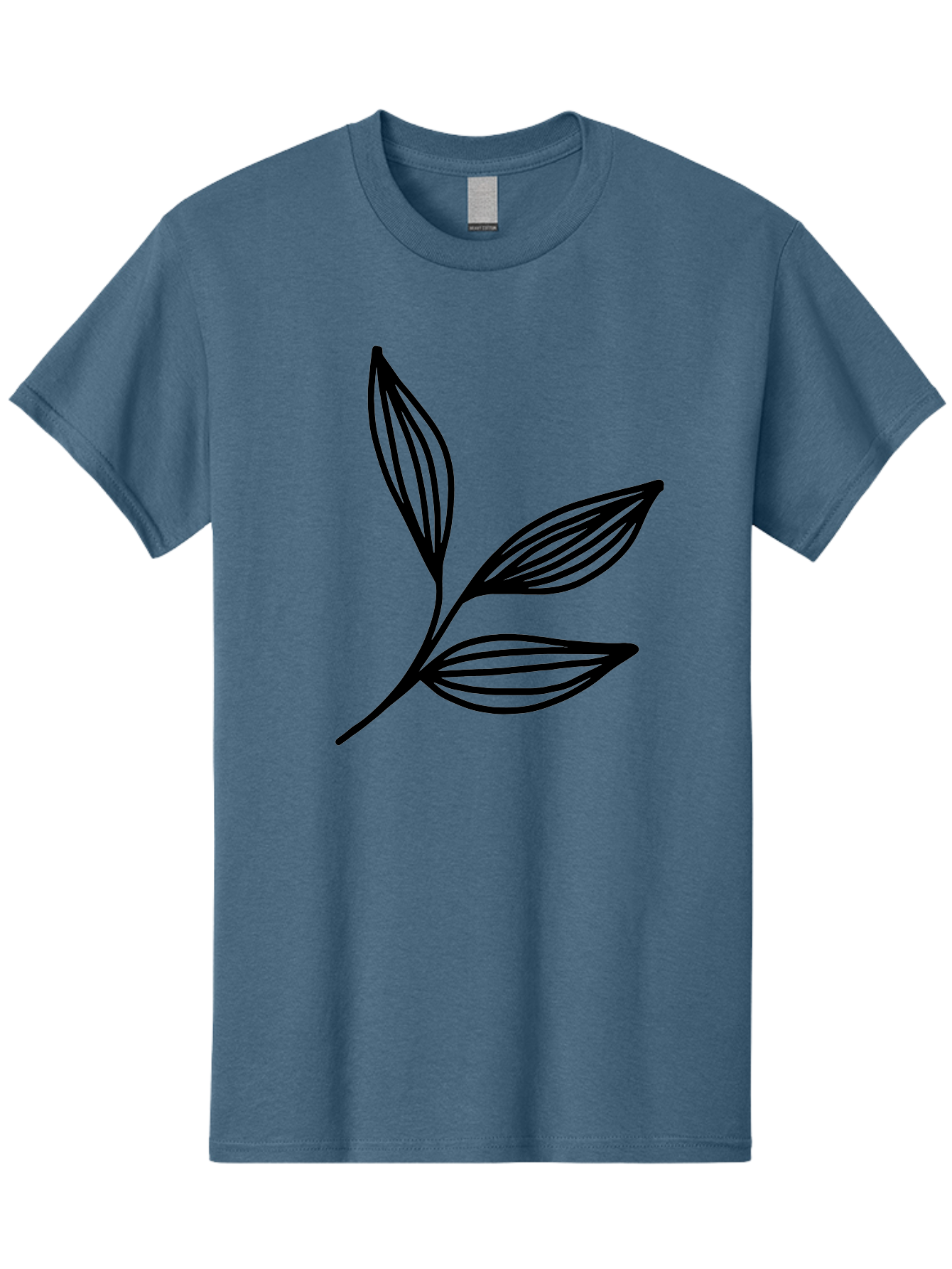 Three-Leaf-Stem Men'S Graphic Tee, 100% Cotton, Comfortable Casual Summer Wear, Machine Washable, Minimalist Leaf Design, Simple Line Art, Botanical Illustration, Three Leaves, Black Outline, Natural Theme, Eco-Friendly, Organic Shape -  Aaa498