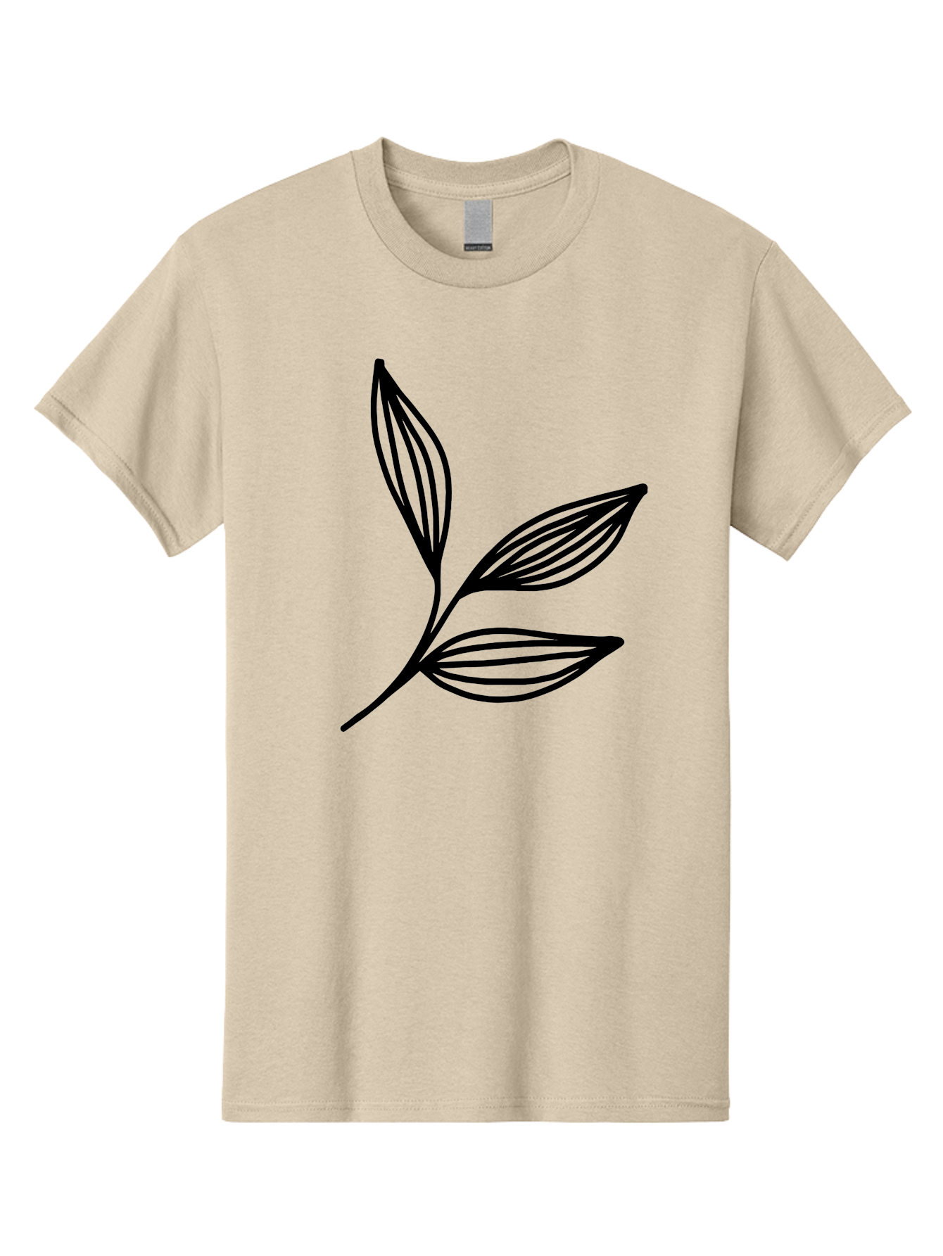 Three-Leaf-Stem Men'S Graphic Tee, 100% Cotton, Comfortable Casual Summer Wear, Machine Washable, Minimalist Leaf Design, Simple Line Art, Botanical Illustration, Three Leaves, Black Outline, Natural Theme, Eco-Friendly, Organic Shape -  Aaa498