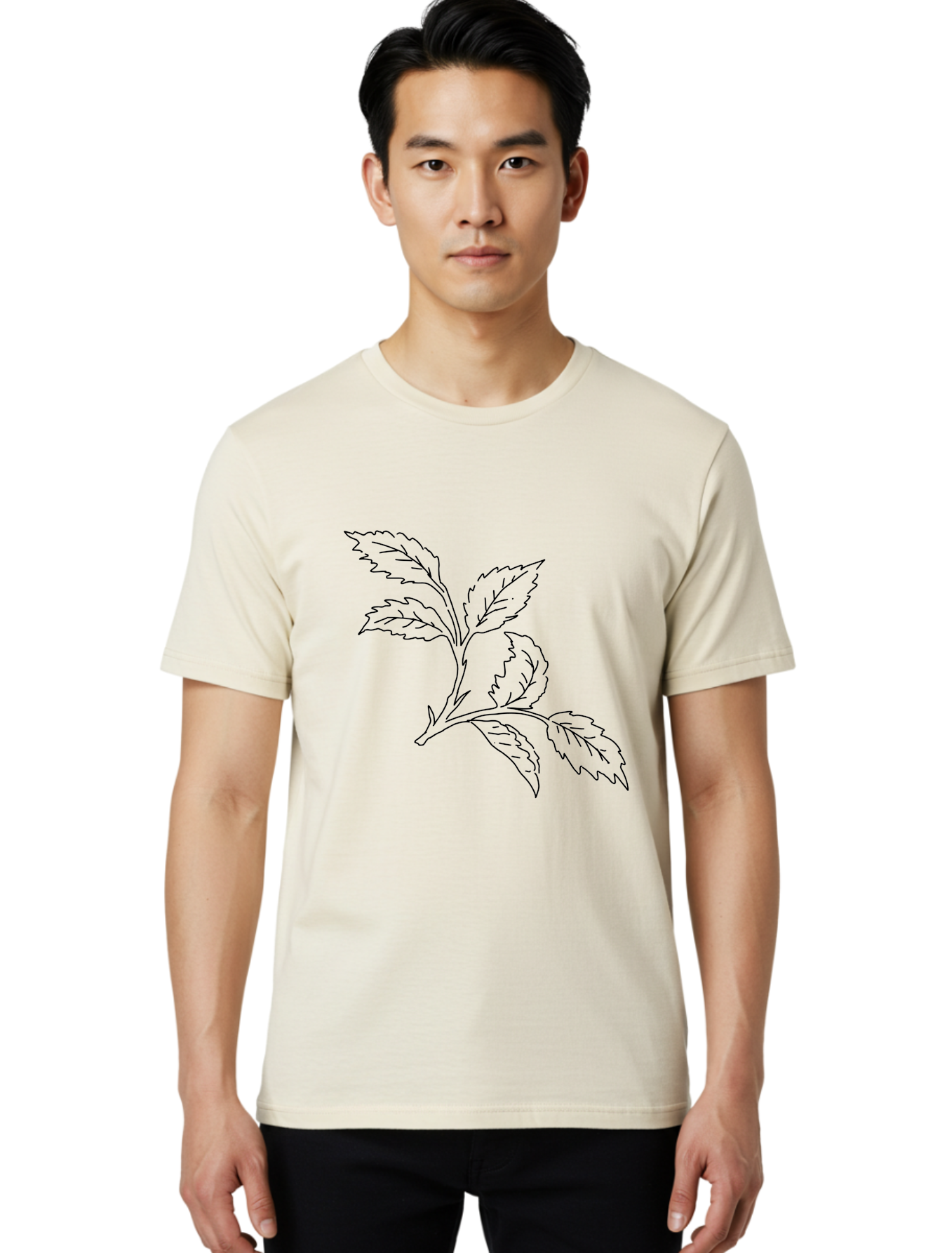 Tomato-Branch Men'S Graphic Tee, 100% Cotton, Comfortable Casual Summer Wear, Machine Washable, Tomato Leaves, Leafy Greens, Botanical Illustration, Leaf Structure, Simple Line Art, Garden Graphics, Vegetable Art -  Aaa502
