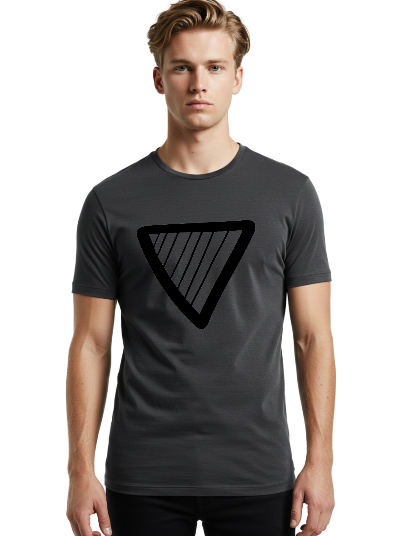 Triangle Men'S Graphic Tee, 100% Cotton, Comfortable Casual Summer Wear, Machine Washable, Triangle Shape, Yield Sign, Caution Sign, Black Outline, Warning Symbol, Traffic Sign, Road Safety, Diagonal Lines -  Aaa503