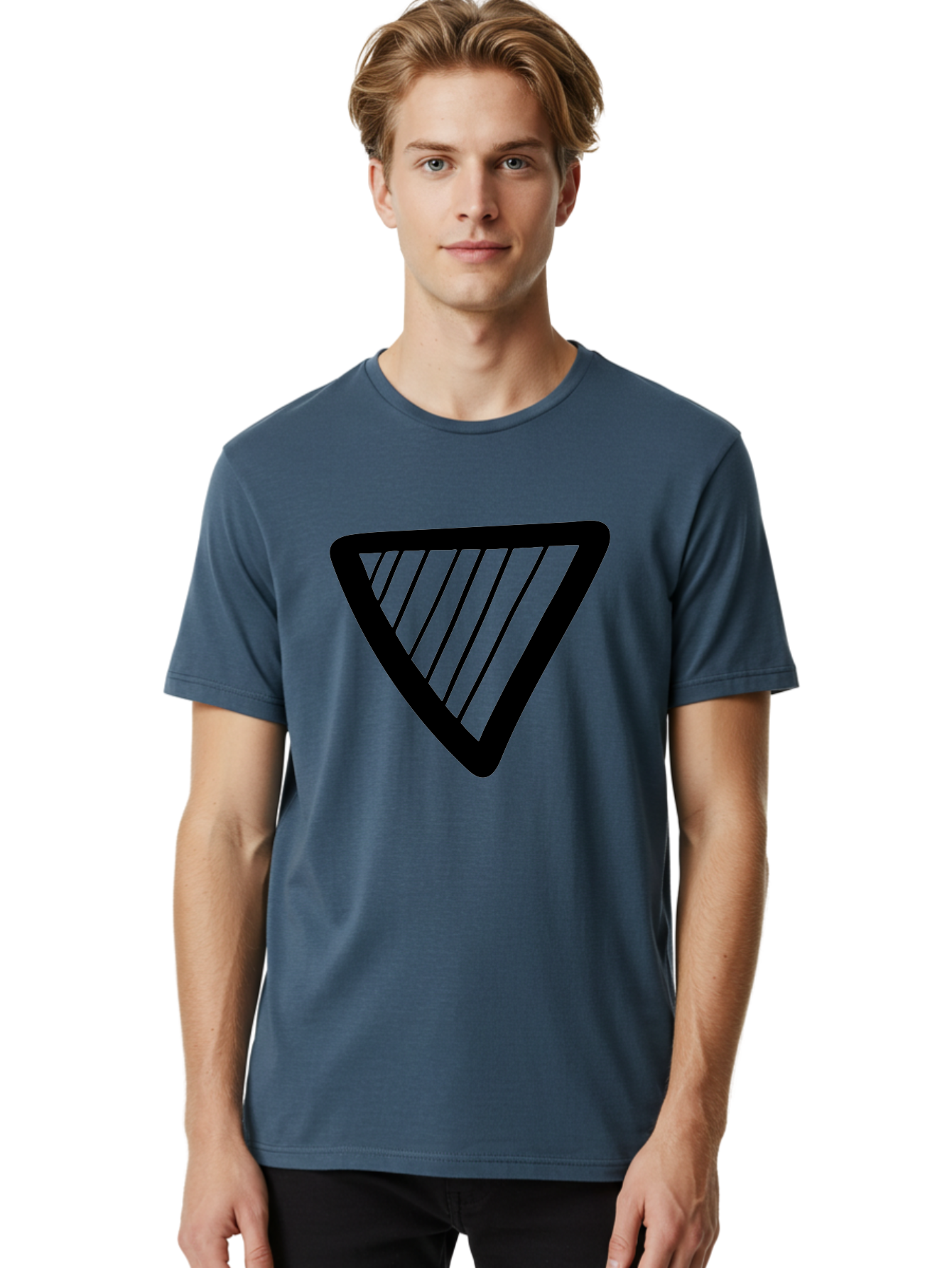 Triangle Men'S Graphic Tee, 100% Cotton, Comfortable Casual Summer Wear, Machine Washable, Triangle Shape, Yield Sign, Caution Sign, Black Outline, Warning Symbol, Traffic Sign, Road Safety, Diagonal Lines -  Aaa503