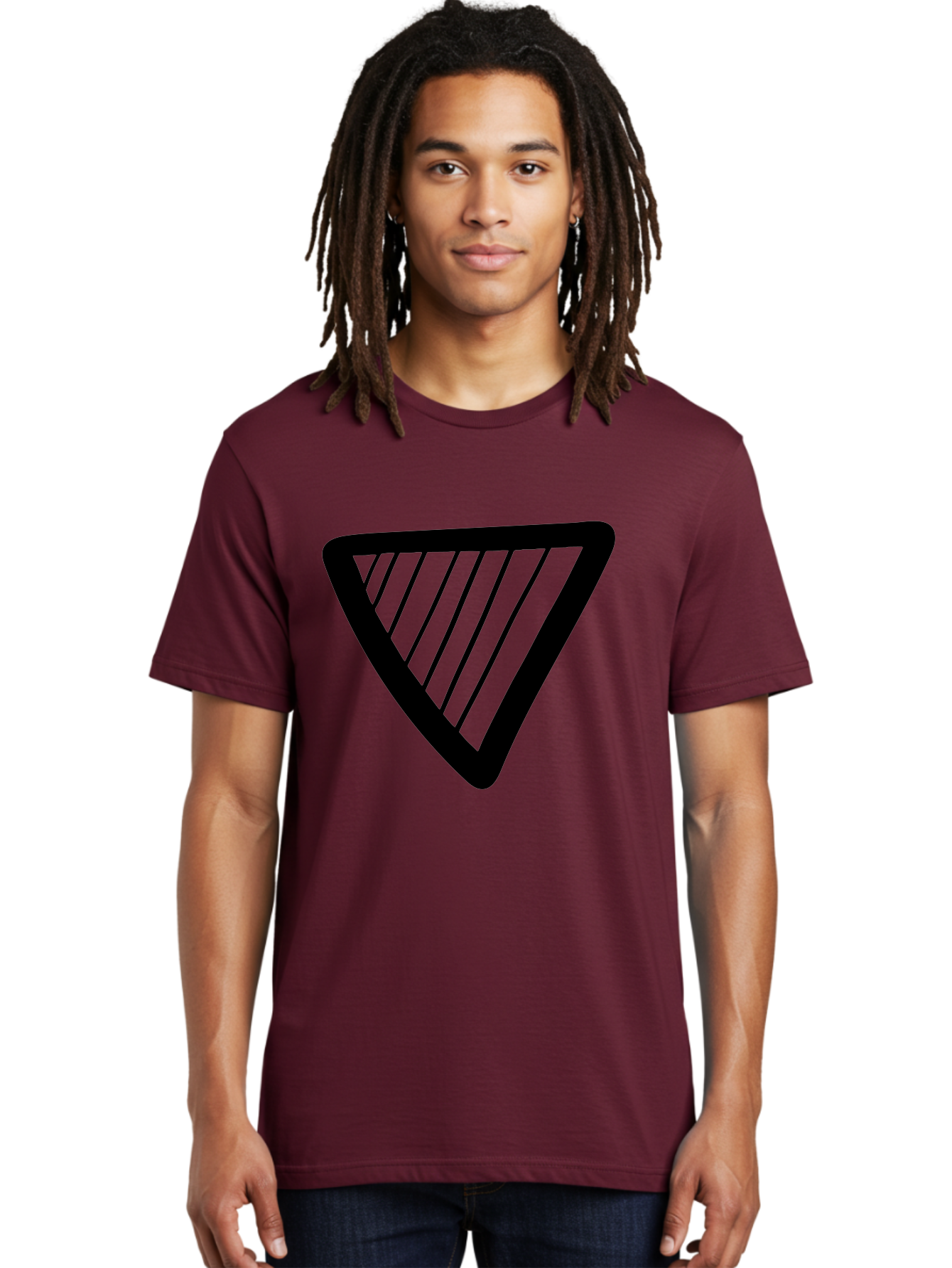 Triangle Men'S Graphic Tee, 100% Cotton, Comfortable Casual Summer Wear, Machine Washable, Triangle Shape, Yield Sign, Caution Sign, Black Outline, Warning Symbol, Traffic Sign, Road Safety, Diagonal Lines -  Aaa503