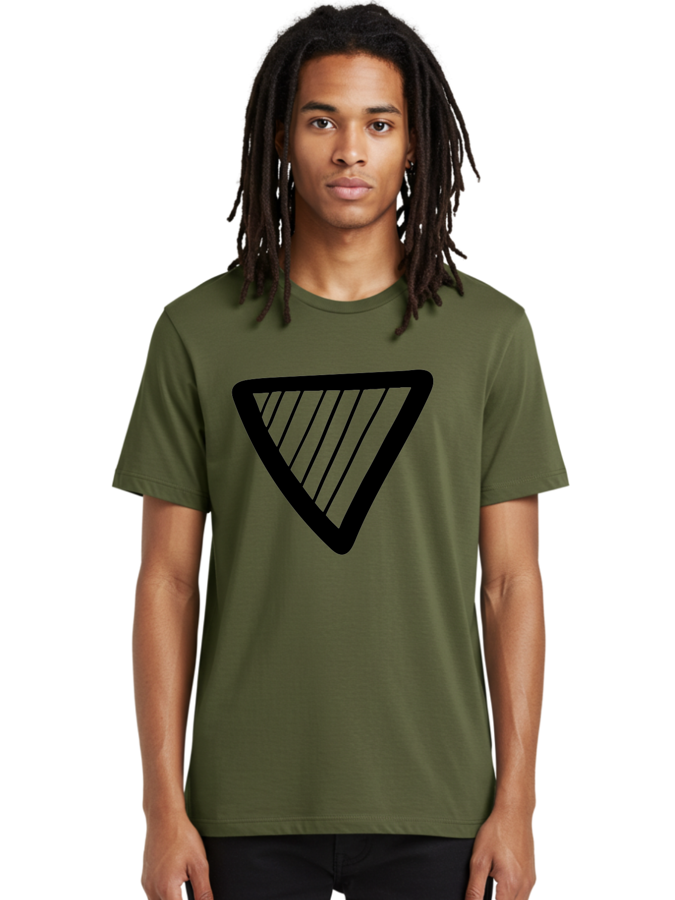 Triangle Men'S Graphic Tee, 100% Cotton, Comfortable Casual Summer Wear, Machine Washable, Triangle Shape, Yield Sign, Caution Sign, Black Outline, Warning Symbol, Traffic Sign, Road Safety, Diagonal Lines -  Aaa503