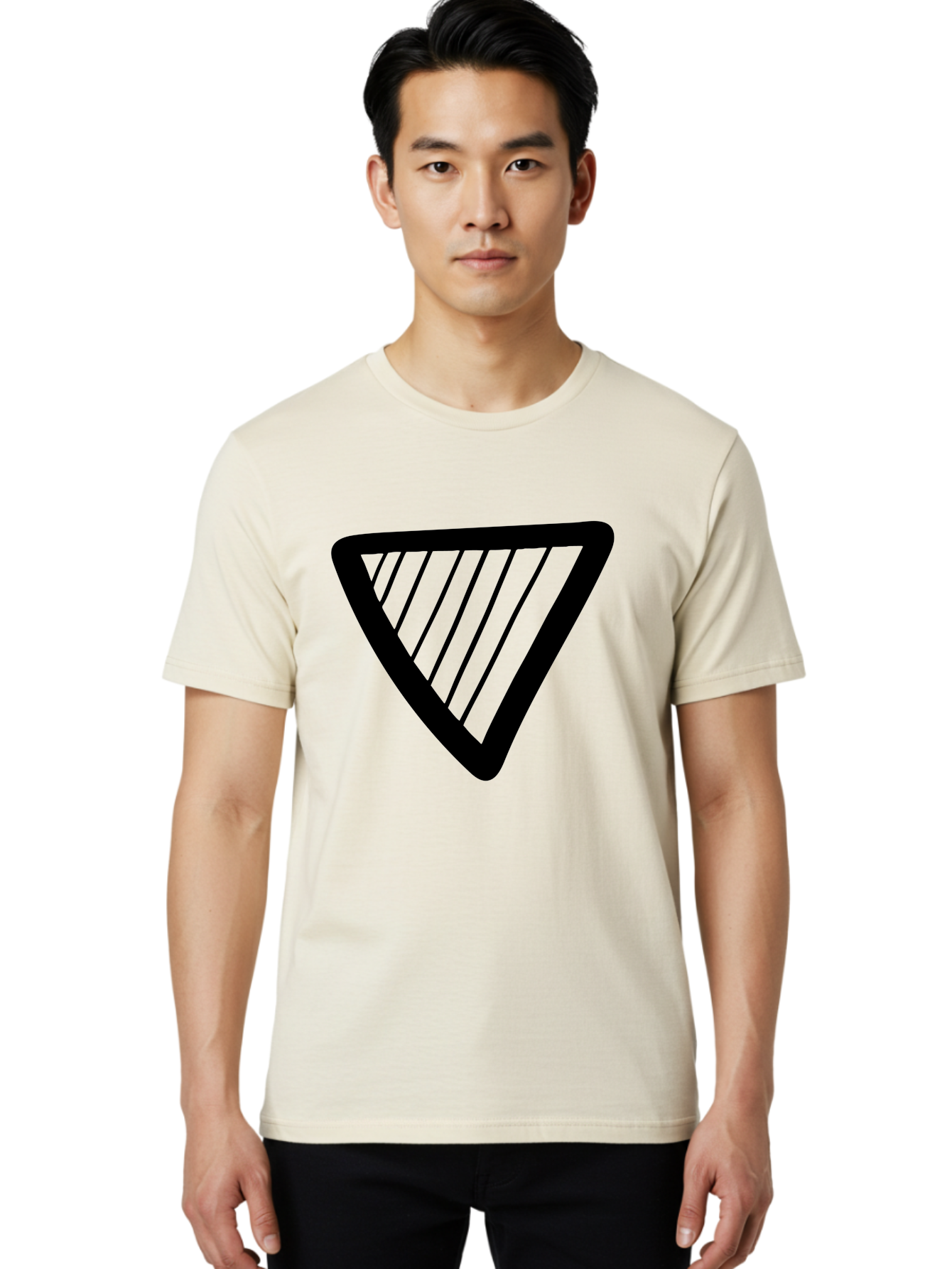 Triangle Men'S Graphic Tee, 100% Cotton, Comfortable Casual Summer Wear, Machine Washable, Triangle Shape, Yield Sign, Caution Sign, Black Outline, Warning Symbol, Traffic Sign, Road Safety, Diagonal Lines -  Aaa503