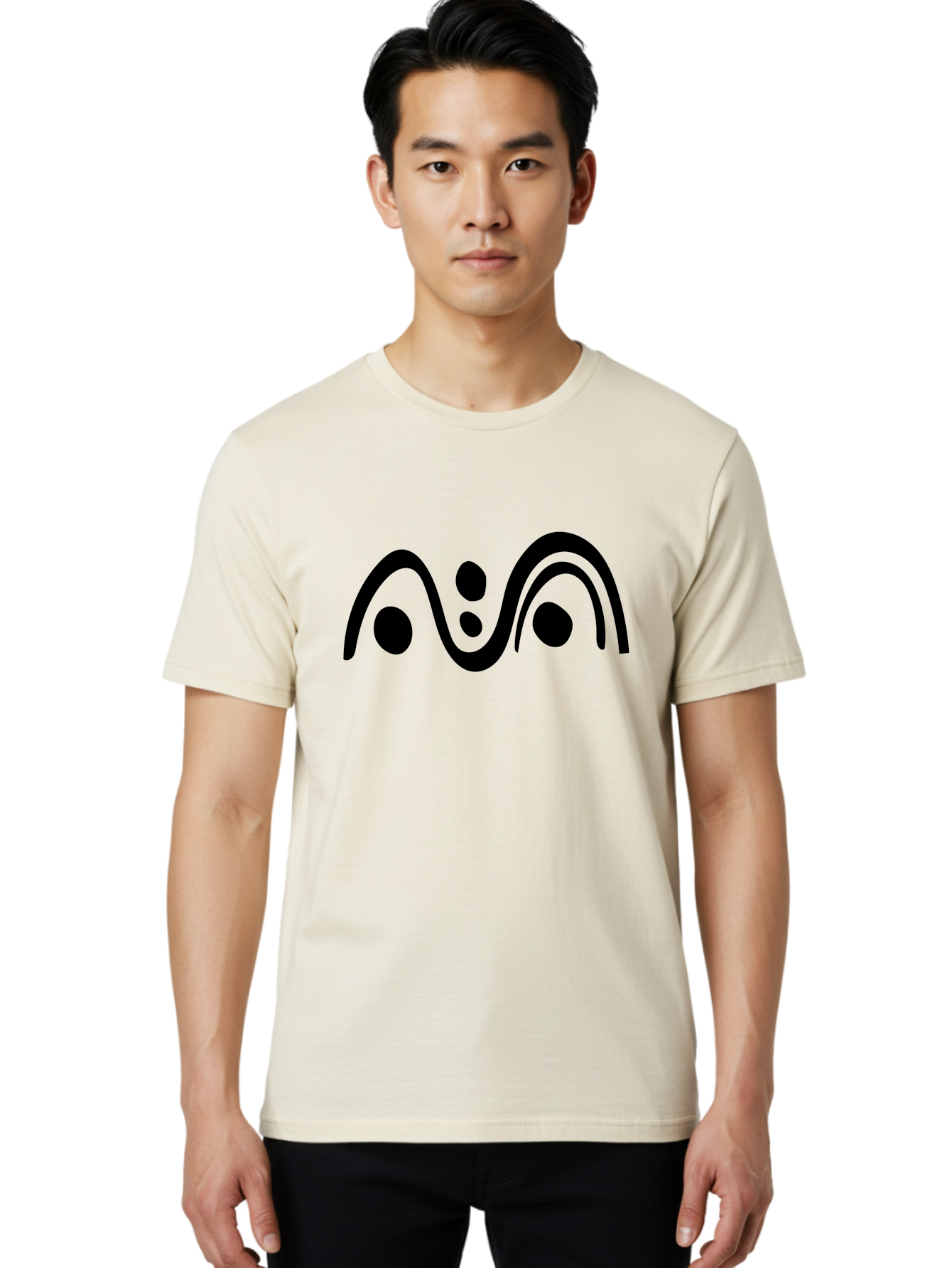 Wavy-Lines-And-Dots Men'S Graphic Tee, 100% Cotton, Comfortable Casual Summer Wear, Machine Washable, Abstract Design, Minimalist Art, Black Silhouettes, Flowing Shapes, Curved Lines, Creative Pattern, Modern Graphic -  Aaa507