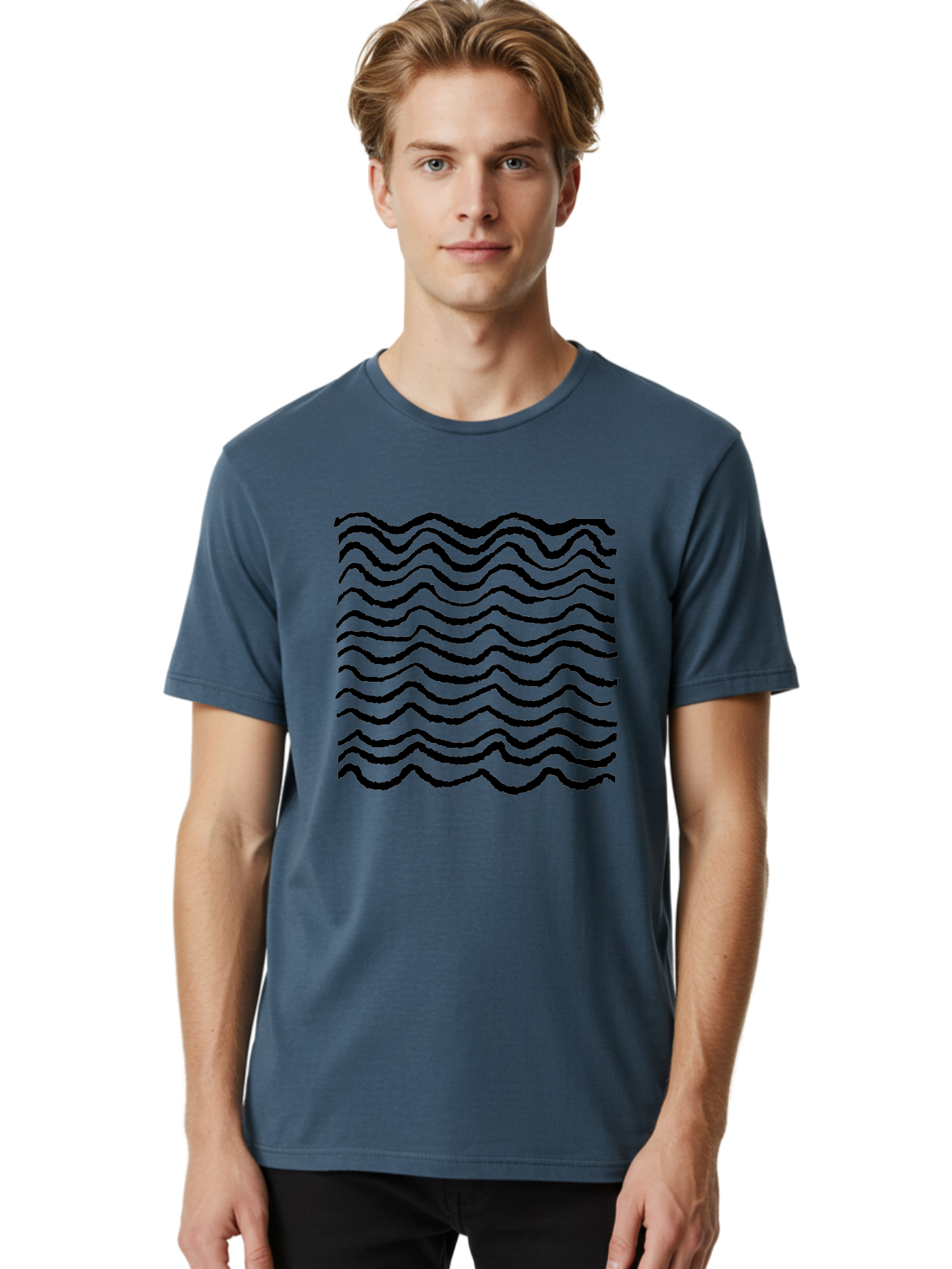 Wavy-Lines-Pattern Men'S Graphic Tee, 100% Cotton, Comfortable Casual Summer Wear, Machine Washable, Wavy Lines, Black Lines, Fluid Patterns, Abstract Design, Wavy Shapes, Modern Art, Graphic Elements, Dynamic Curves -  Aaa508