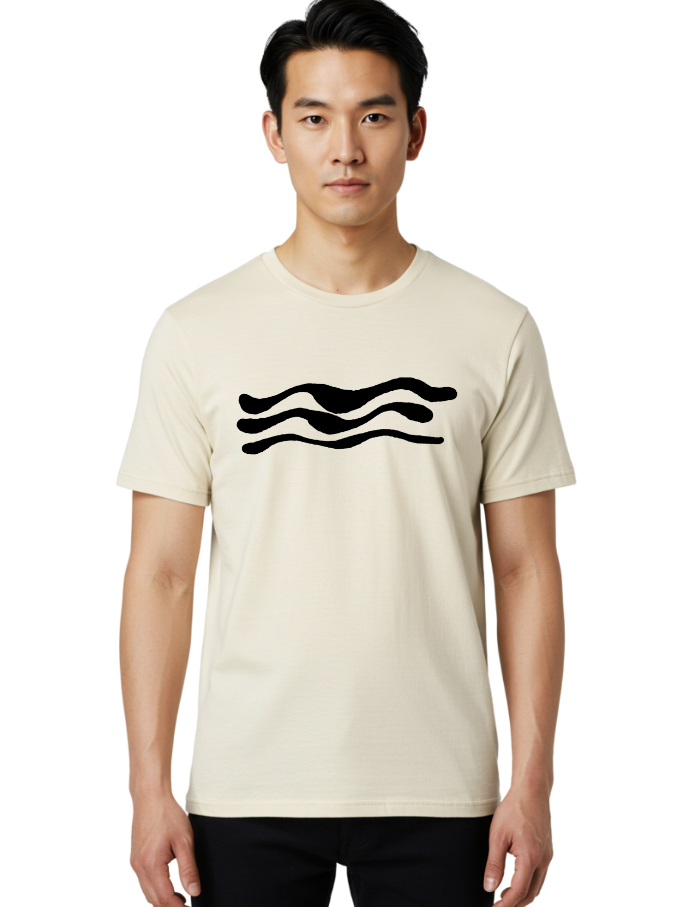 Wavy-Lines Men'S Graphic Tee, 100% Cotton, Comfortable Casual Summer Wear, Machine Washable, Wavy Lines, Abstract Design, Minimalist Art, Fluid Shapes, Dynamic Pattern, Modern Graphic -  Aaa509