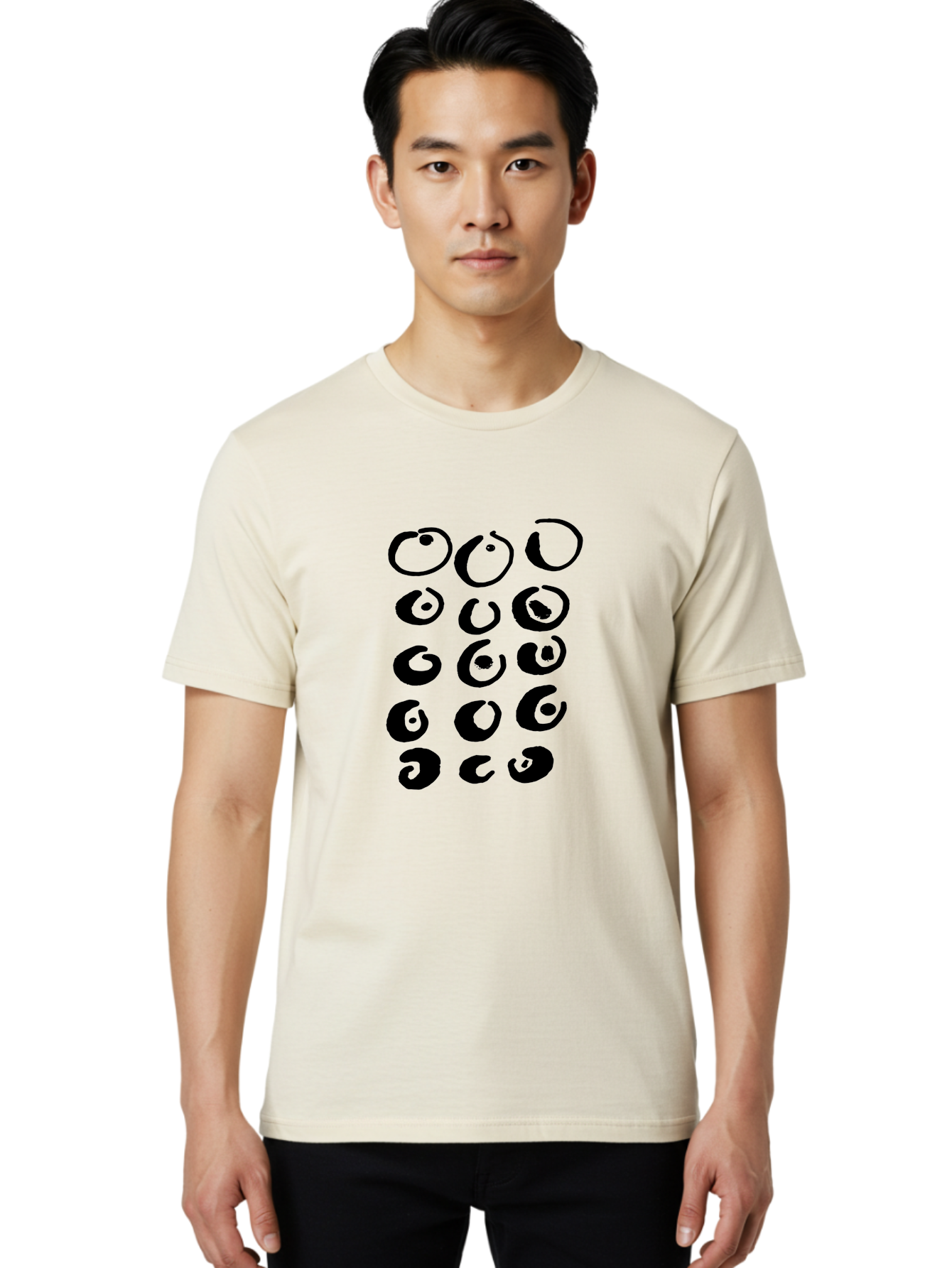 Yin-Yang-Symbols Men'S Graphic Tee, 100% Cotton, Comfortable Casual Summer Wear, Machine Washable, Black Comma Symbols, Punctuation Marks, Typography, Unique Designs, Creative Elements, Abstract Shapes, Visual Interest, -  Aaa510