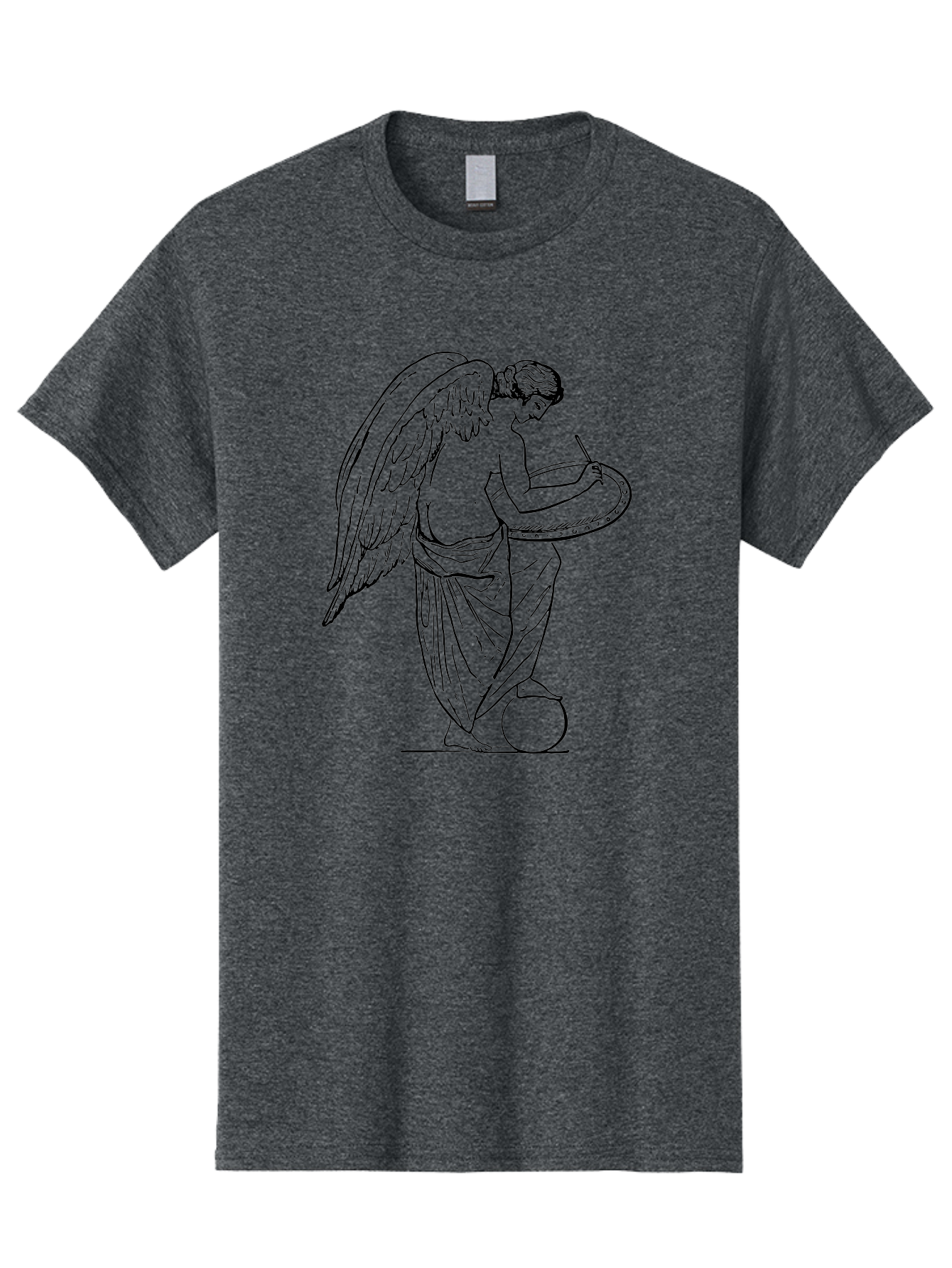 Angel-Playing-Tambourine Men'S Graphic Tee, 100% Cotton, Comfortable Casual Summer Wear, Machine Washable, Angel Playing Drum, Heavenly Music, Divine Art, Classical Illustration, Ethereal Beauty, Artistic Expression, Mythical Being, -  Aaa513