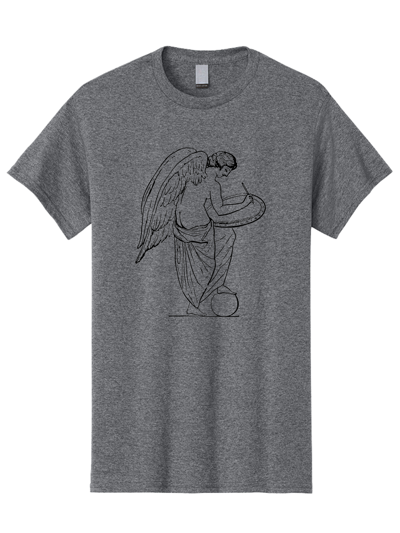Angel-Playing-Tambourine Men'S Graphic Tee, 100% Cotton, Comfortable Casual Summer Wear, Machine Washable, Angel Playing Drum, Heavenly Music, Divine Art, Classical Illustration, Ethereal Beauty, Artistic Expression, Mythical Being, -  Aaa513