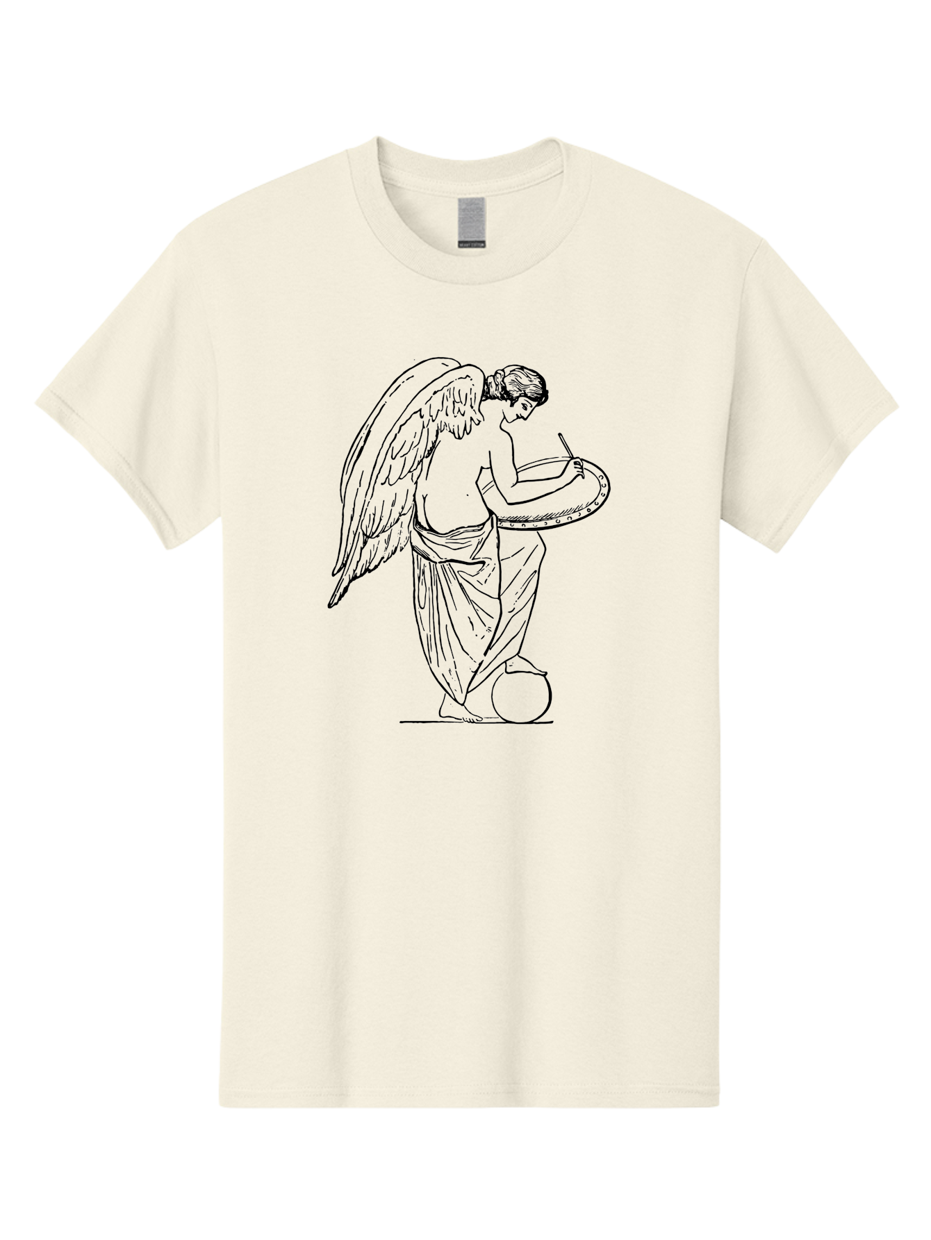Angel-Playing-Tambourine Men'S Graphic Tee, 100% Cotton, Comfortable Casual Summer Wear, Machine Washable, Angel Playing Drum, Heavenly Music, Divine Art, Classical Illustration, Ethereal Beauty, Artistic Expression, Mythical Being, -  Aaa513