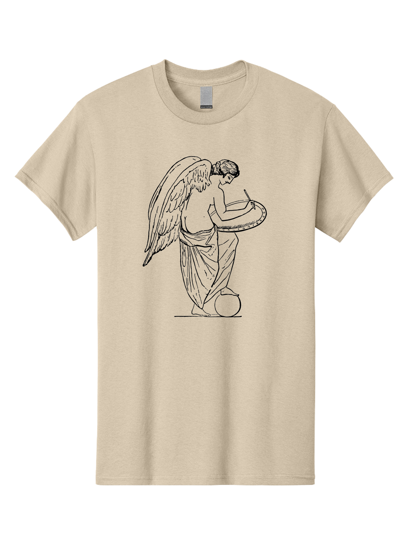 Angel-Playing-Tambourine Men'S Graphic Tee, 100% Cotton, Comfortable Casual Summer Wear, Machine Washable, Angel Playing Drum, Heavenly Music, Divine Art, Classical Illustration, Ethereal Beauty, Artistic Expression, Mythical Being, -  Aaa513