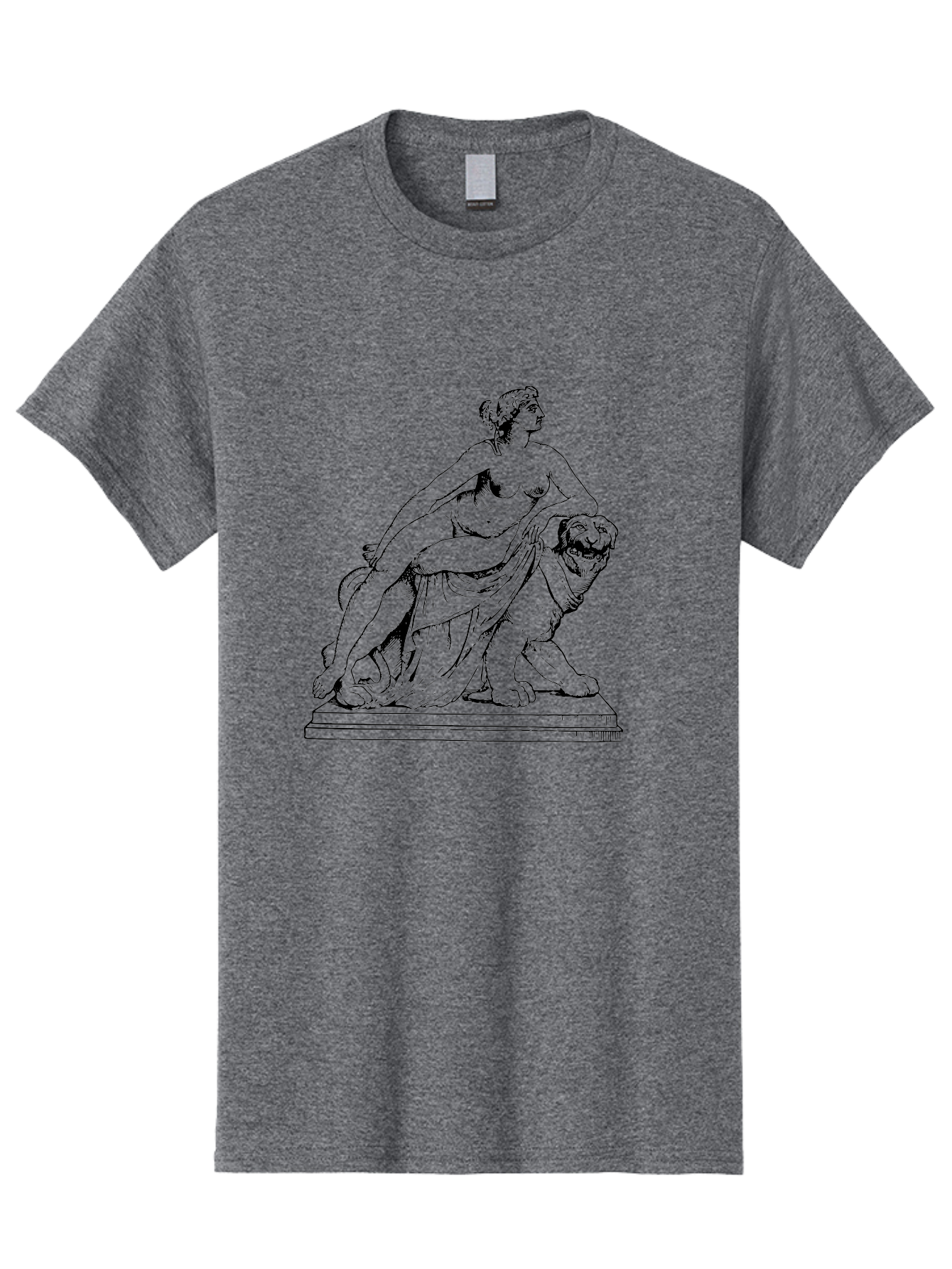 Aphrodite-Riding-Lion Men'S Graphic Tee, 100% Cotton, Comfortable Casual Summer Wear, Machine Washable, Classical Art, Greek Mythology, Female Figure, Lion Statue, Nude Woman, Goddess Aphrodite, Sensual Pose, Elegant Draping, -  Aaa514
