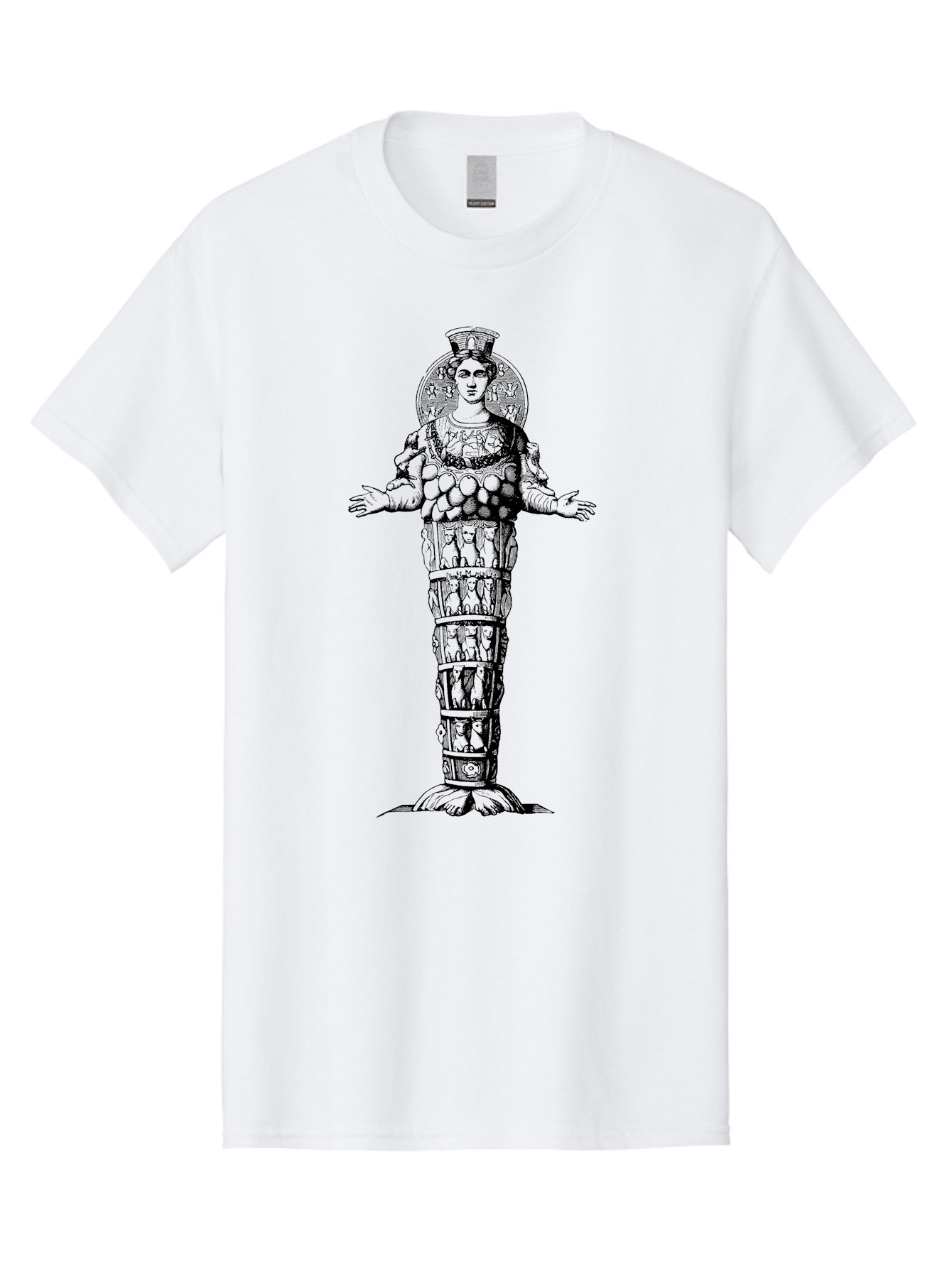 Artemis-Of-Ephesus Men'S Graphic Tee, 100% Cotton, Comfortable Casual Summer Wear, Machine Washable, Ancient Greek Goddess, Ephesian Artemis, Fertility Symbol, Multiple Breasts, Ornate Headdress, Mystical Aura, Historical Artifact, -  Aaa516