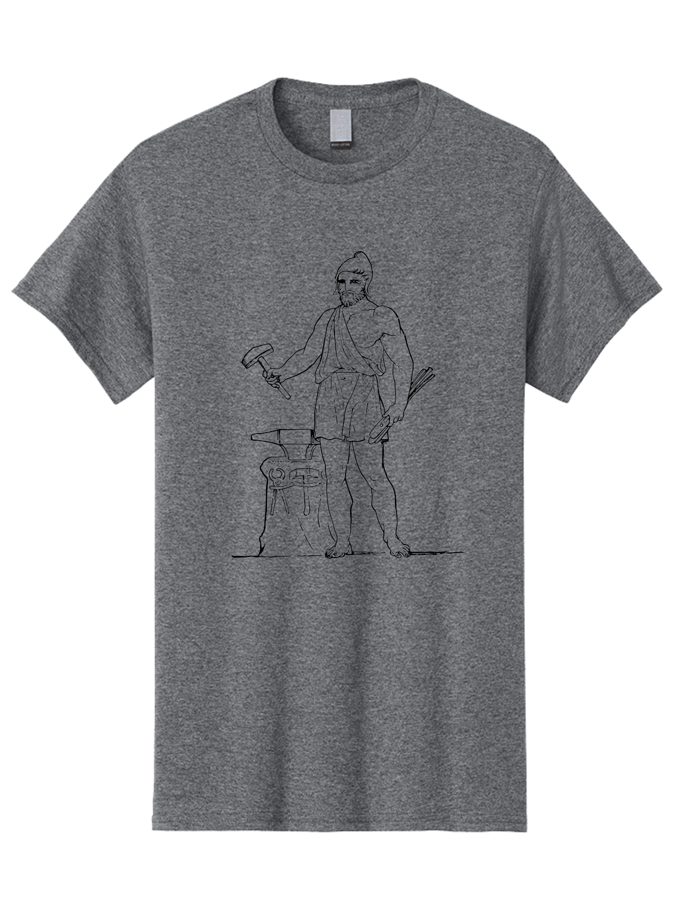 Blacksmith Men'S Graphic Tee, 100% Cotton, Comfortable Casual Summer Wear, Machine Washable, Ancient Greek Blacksmith, Hephaestus, Hammer In Hand, Standing By Anvil, God Of Fire, Mythology, Craftsmanship, Metalwork, Godly Attire, Beard -  Aaa520