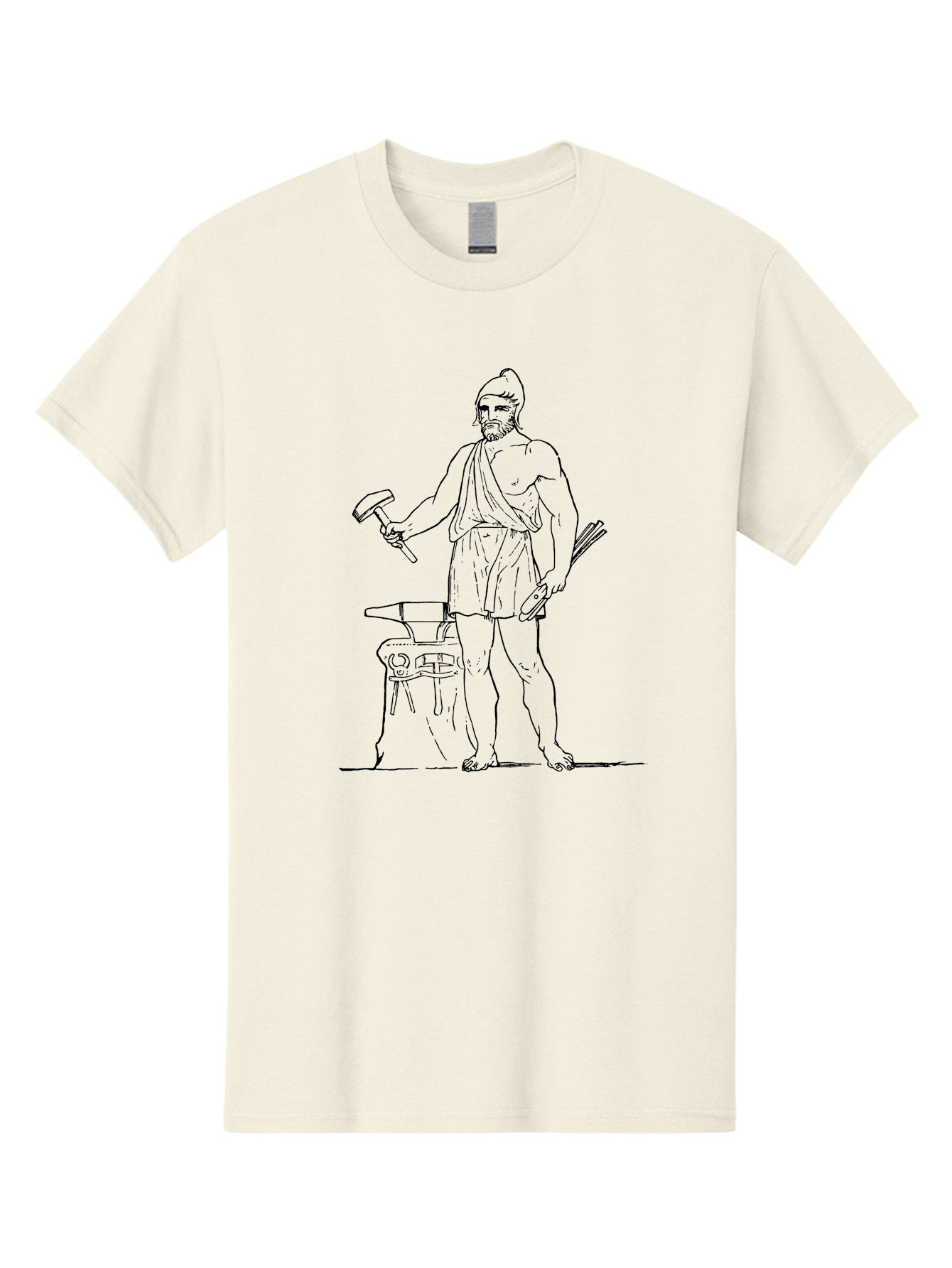 Blacksmith Men'S Graphic Tee, 100% Cotton, Comfortable Casual Summer Wear, Machine Washable, Ancient Greek Blacksmith, Hephaestus, Hammer In Hand, Standing By Anvil, God Of Fire, Mythology, Craftsmanship, Metalwork, Godly Attire, Beard -  Aaa520