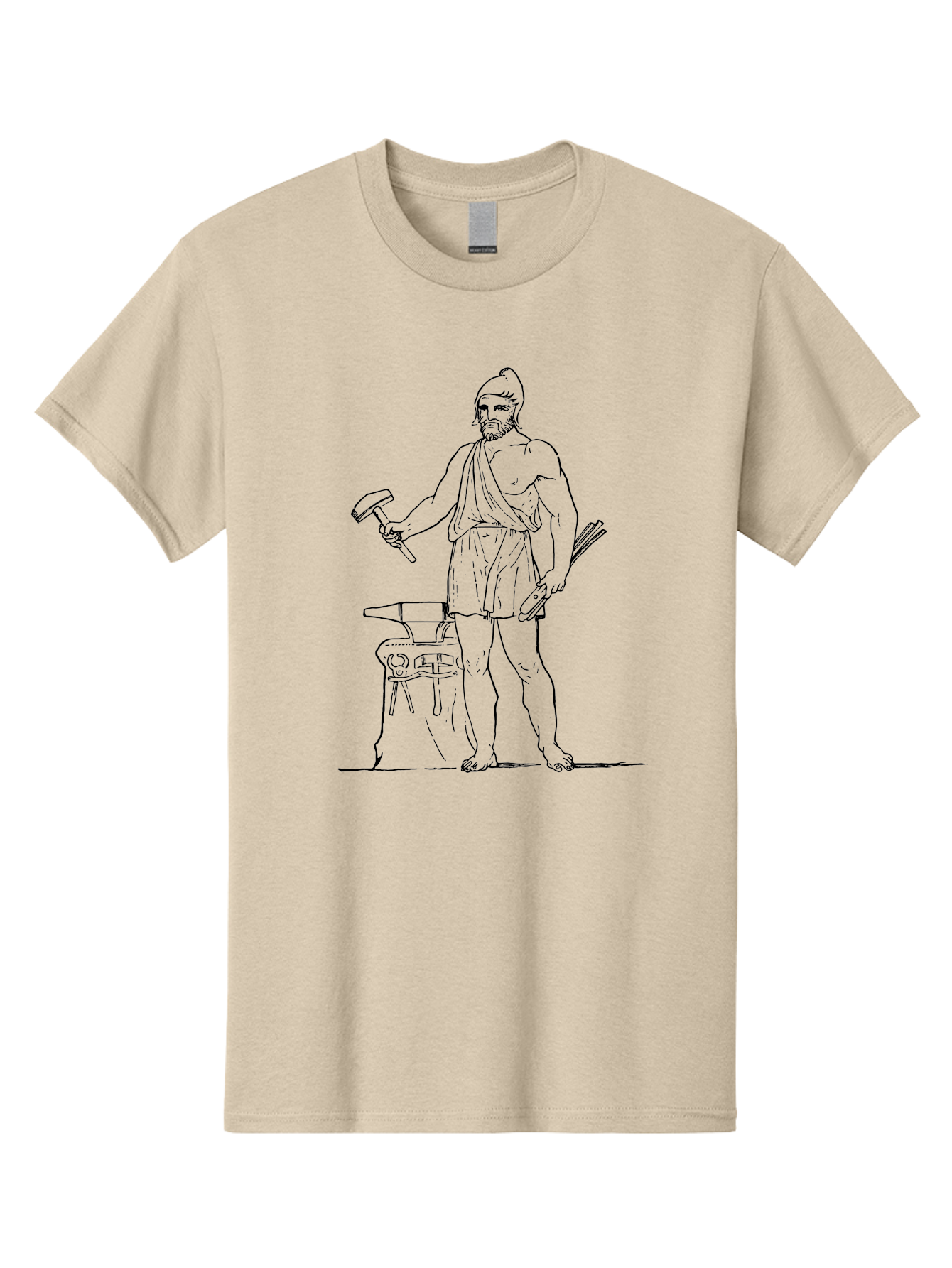 Blacksmith Men'S Graphic Tee, 100% Cotton, Comfortable Casual Summer Wear, Machine Washable, Ancient Greek Blacksmith, Hephaestus, Hammer In Hand, Standing By Anvil, God Of Fire, Mythology, Craftsmanship, Metalwork, Godly Attire, Beard -  Aaa520