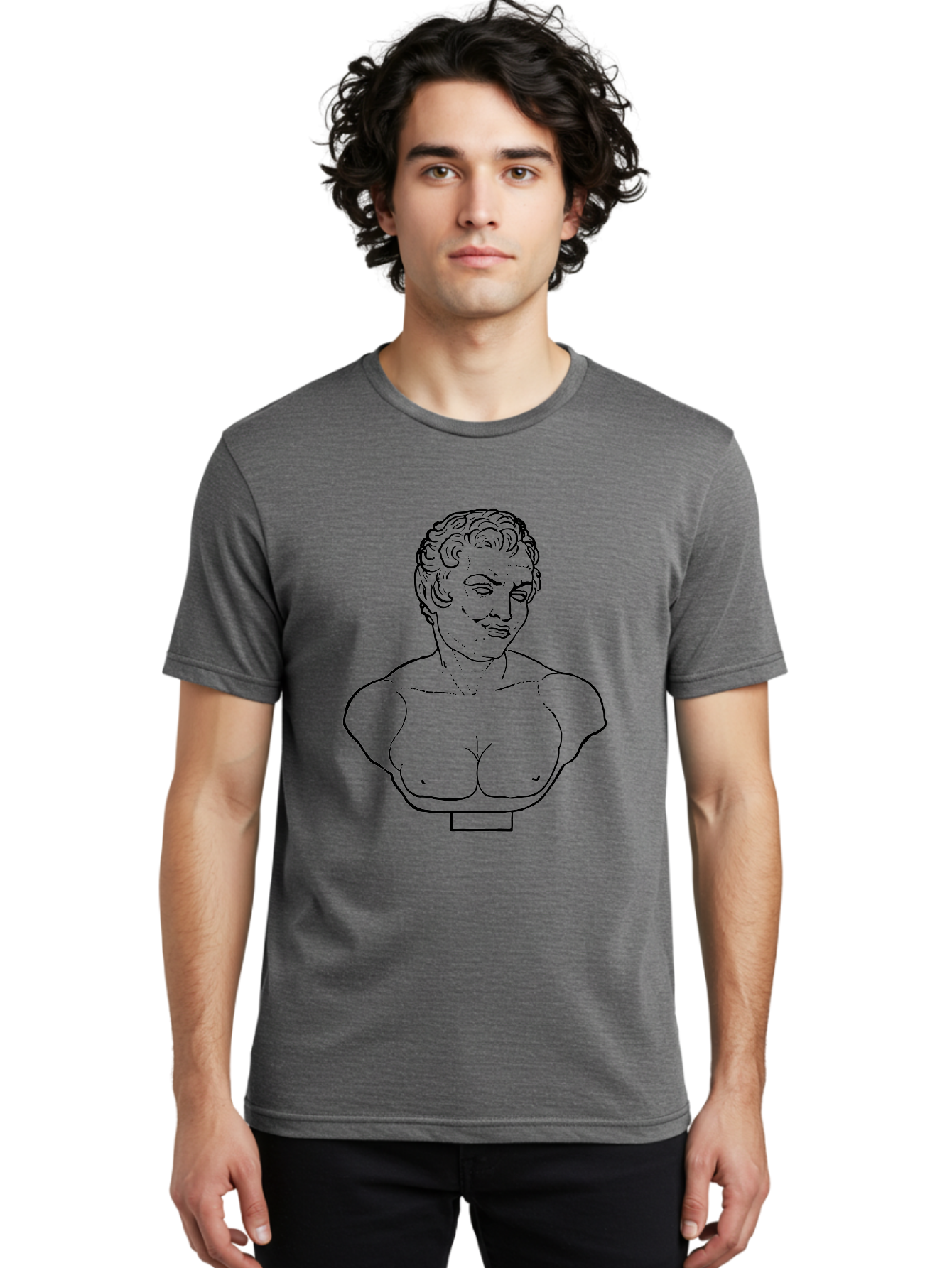 Bust-Of-Person Men'S Graphic Tee, 100% Cotton, Comfortable Casual Summer Wear, Machine Washable, Classical Bust, Stone Statue, Artwork, Illustration, Outline Art, Figure Sculpture, Classical Art, Artistic Drawing, Sketch Portrait -  Aaa522