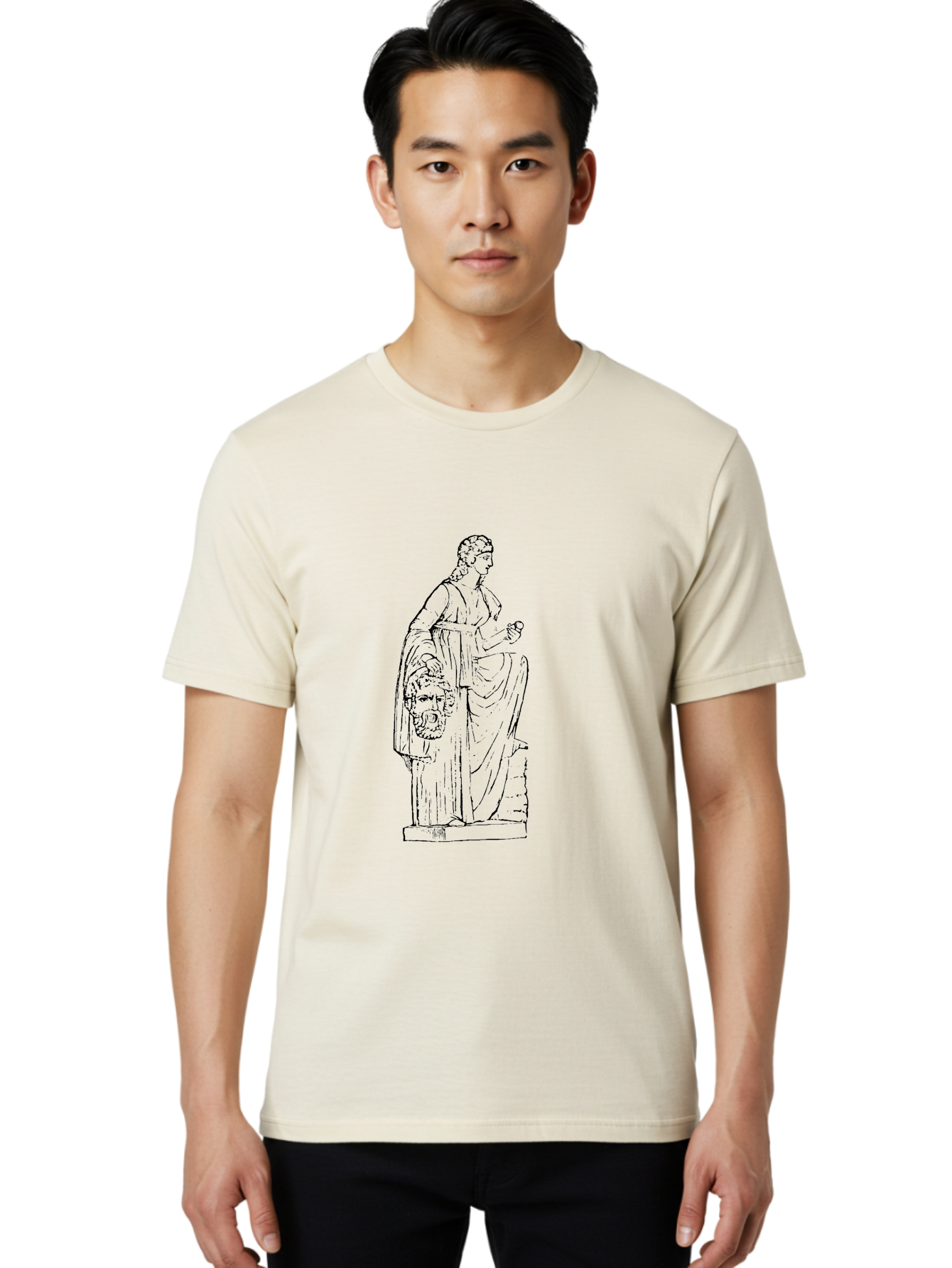 Classical-Statue Men'S Graphic Tee, 100% Cotton, Comfortable Casual Summer Wear, Machine Washable, Ancient Greek Statue, Classical Art, Female Figure, Flowing Robes, Ornate Details, Mythological Theme, Historical Significance, -  Aaa526
