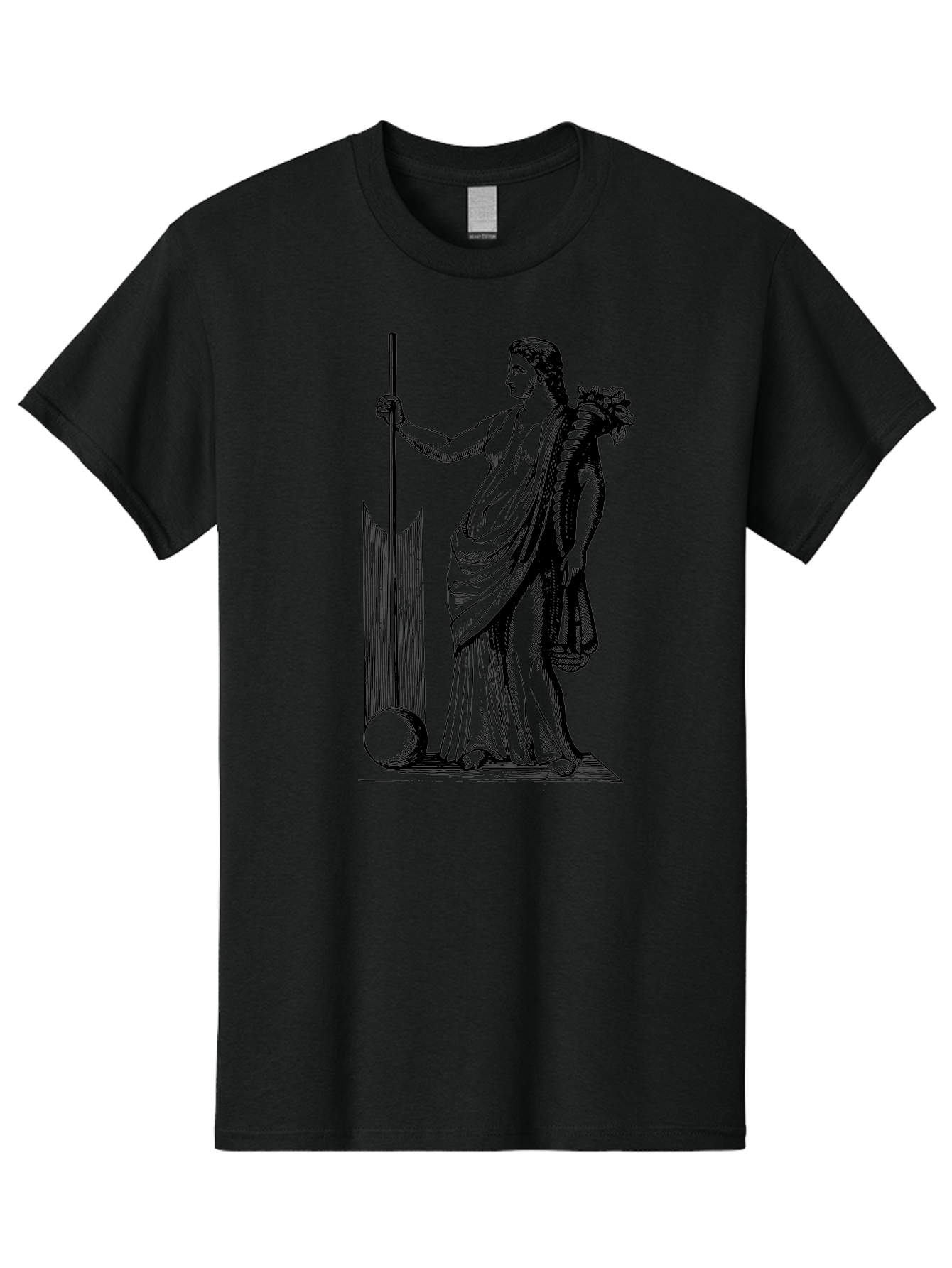 Classical-Woman Men'S Graphic Tee, 100% Cotton, Comfortable Casual Summer Wear, Machine Washable, Classical Figure, Flowing Robes, Holding Staff, Ornate Headdress, Classical Art, Historical Illustration, Regal Pose, Elegant Drapery, -  Aaa527
