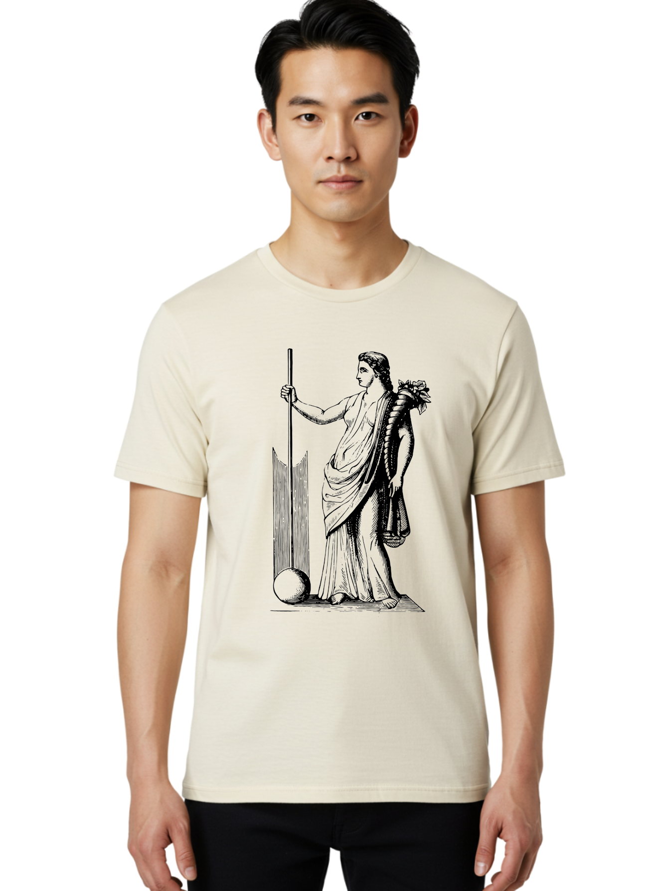 Classical-Woman Men'S Graphic Tee, 100% Cotton, Comfortable Casual Summer Wear, Machine Washable, Classical Figure, Flowing Robes, Holding Staff, Ornate Headdress, Classical Art, Historical Illustration, Regal Pose, Elegant Drapery, -  Aaa527