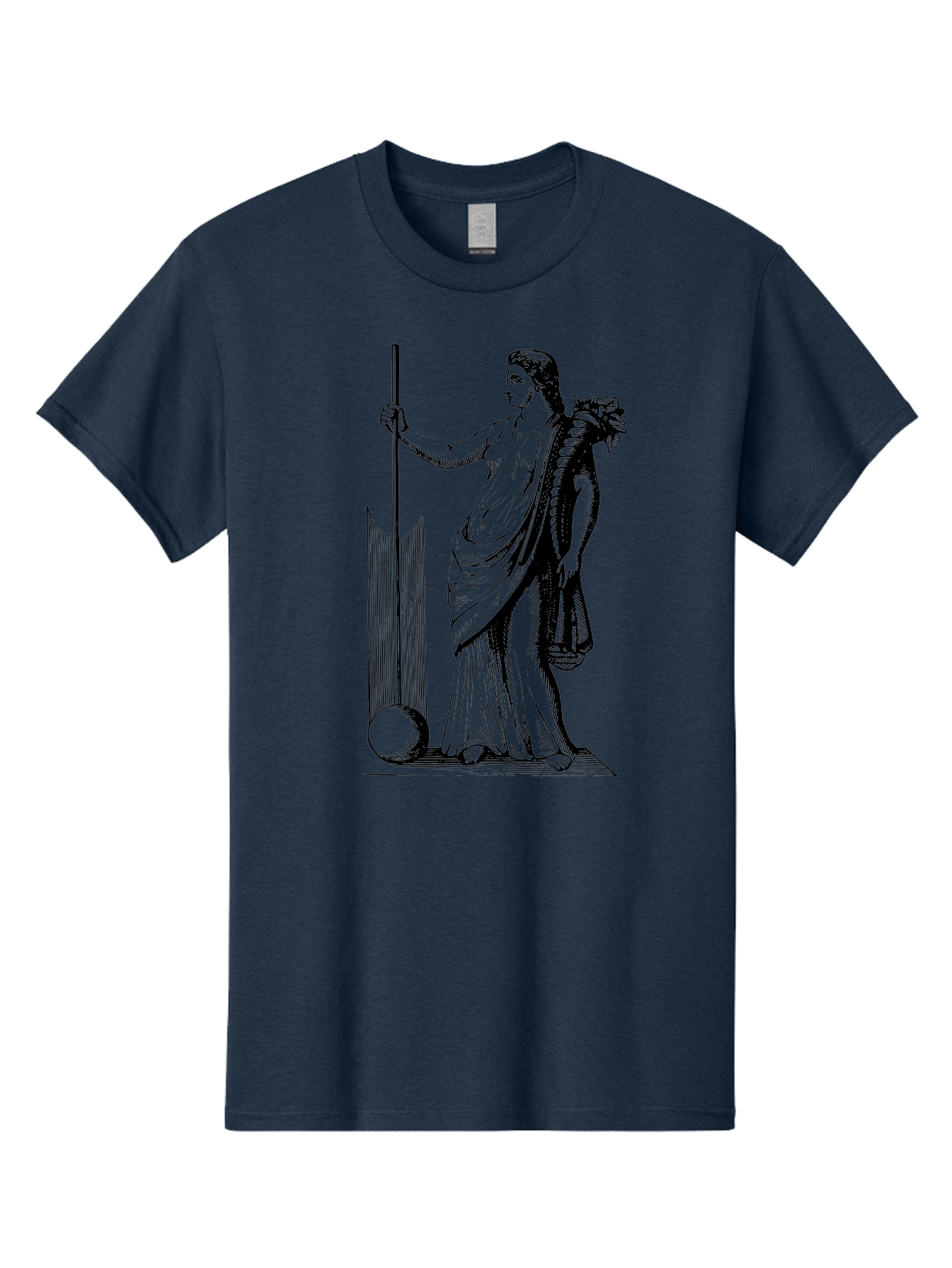 Classical-Woman Men'S Graphic Tee, 100% Cotton, Comfortable Casual Summer Wear, Machine Washable, Classical Figure, Flowing Robes, Holding Staff, Ornate Headdress, Classical Art, Historical Illustration, Regal Pose, Elegant Drapery, -  Aaa527