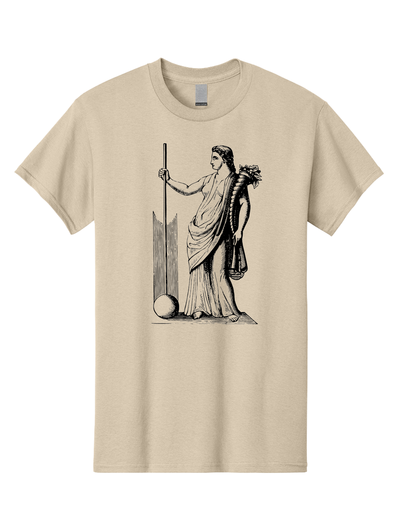Classical-Woman Men'S Graphic Tee, 100% Cotton, Comfortable Casual Summer Wear, Machine Washable, Classical Figure, Flowing Robes, Holding Staff, Ornate Headdress, Classical Art, Historical Illustration, Regal Pose, Elegant Drapery, -  Aaa527