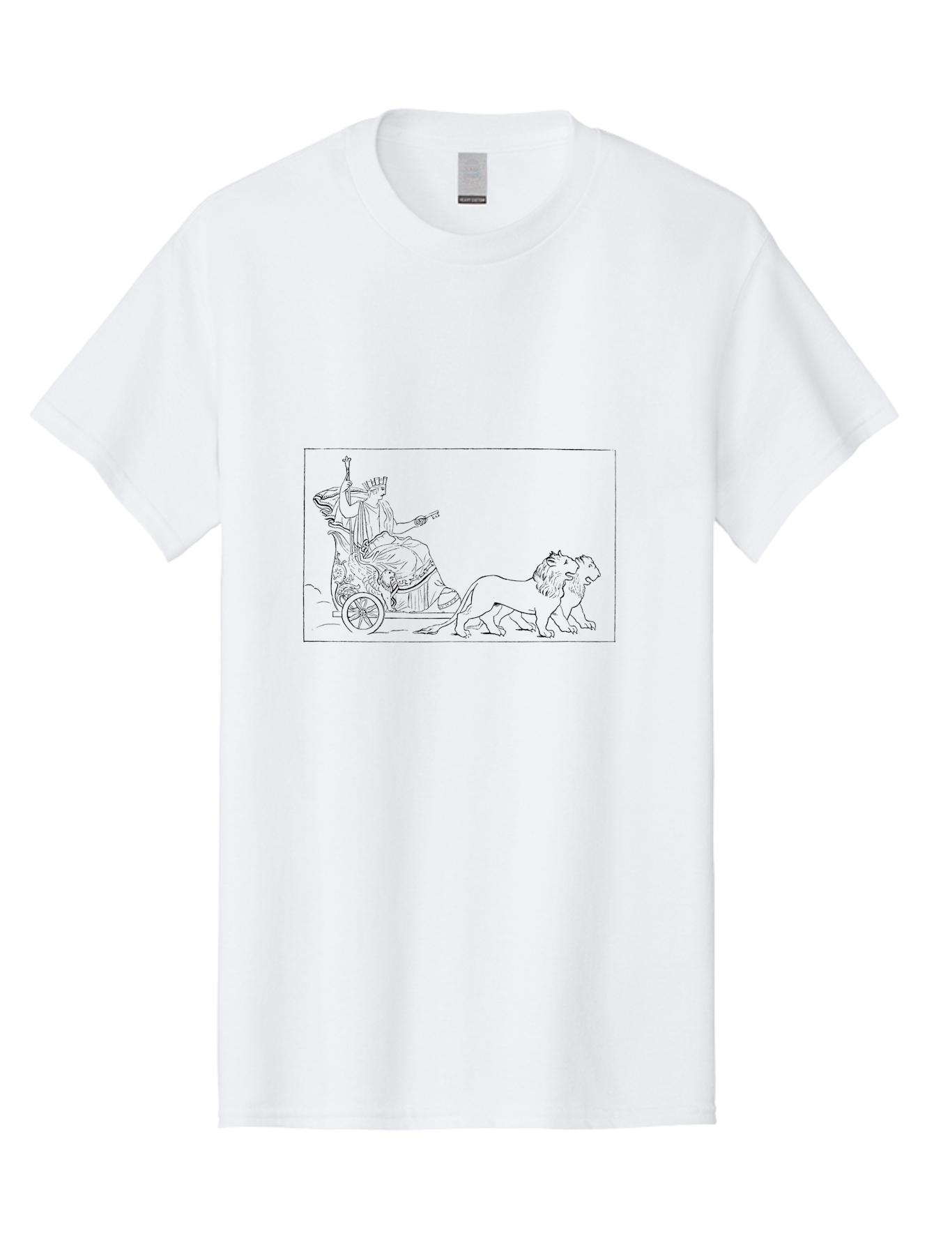 Cybele-Lion Men'S Graphic Tee, 100% Cotton, Comfortable Casual Summer Wear, Machine Washable, Black And White Chariot Illustration, Lion Pulling A Chariot, Classic Illustration, Mythological Scene, Regal Atmosphere, Historical Artwork, -  Aaa529