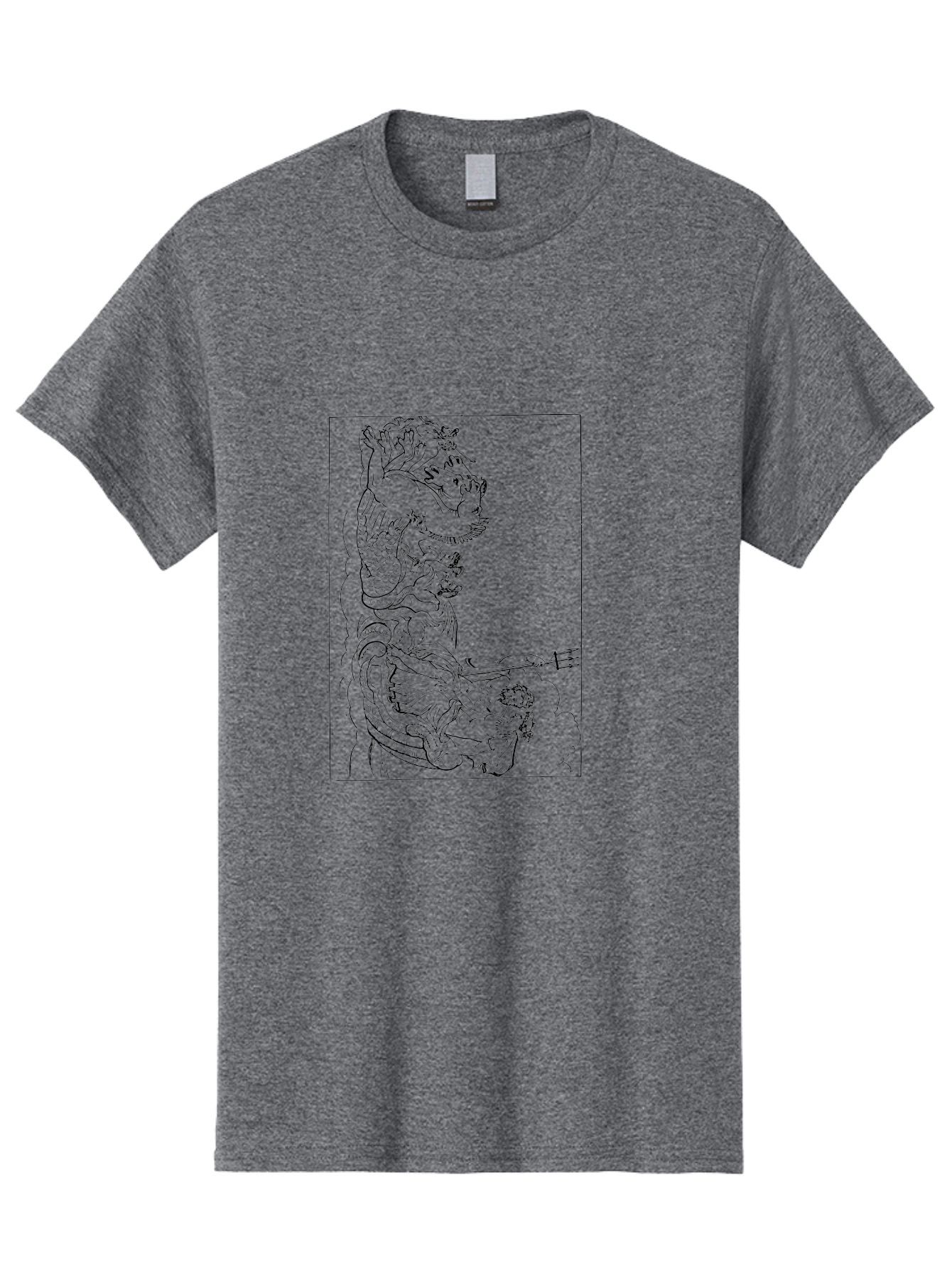 Dragon-Illustration Men'S Graphic Tee, 100% Cotton, Comfortable Casual Summer Wear, Machine Washable, Dragon And Warrior, Mythical Creature, Traditional Art, Intricate Design, Symbolic Figure, Chinese Culture, Fantasy Artwork, Line Drawing -  Aaa531