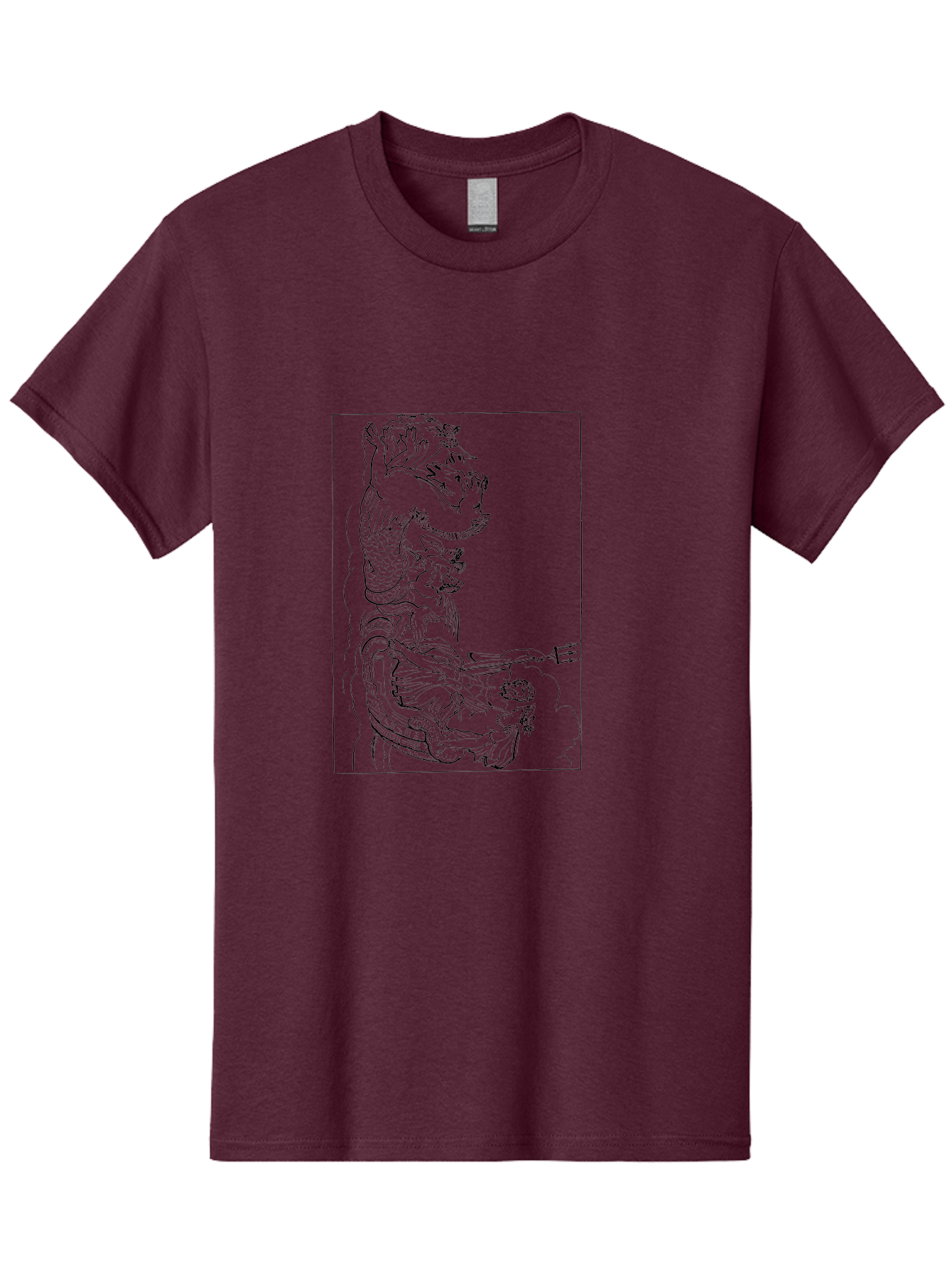 Dragon-Illustration Men'S Graphic Tee, 100% Cotton, Comfortable Casual Summer Wear, Machine Washable, Dragon And Warrior, Mythical Creature, Traditional Art, Intricate Design, Symbolic Figure, Chinese Culture, Fantasy Artwork, Line Drawing -  Aaa531