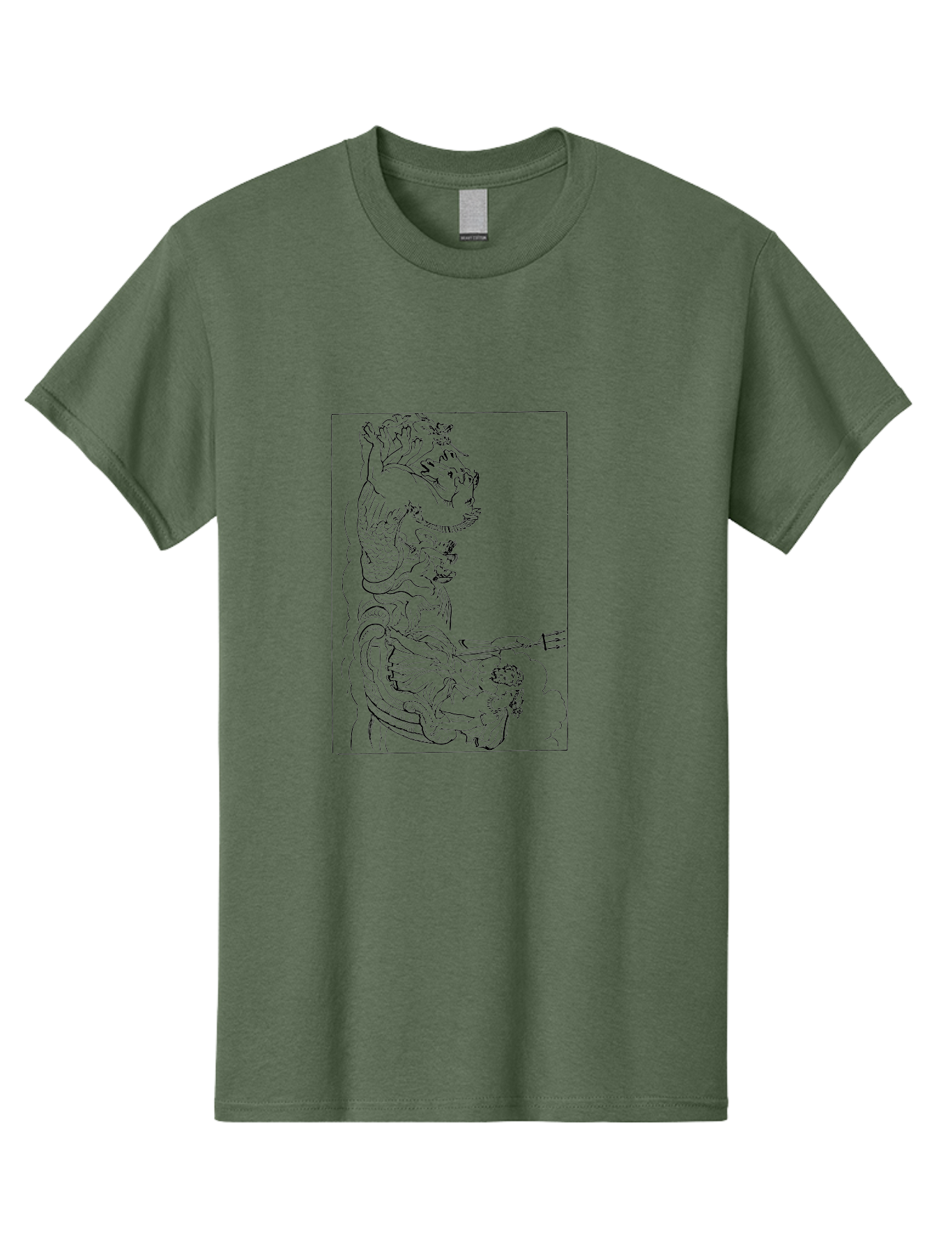 Dragon-Illustration Men'S Graphic Tee, 100% Cotton, Comfortable Casual Summer Wear, Machine Washable, Dragon And Warrior, Mythical Creature, Traditional Art, Intricate Design, Symbolic Figure, Chinese Culture, Fantasy Artwork, Line Drawing -  Aaa531
