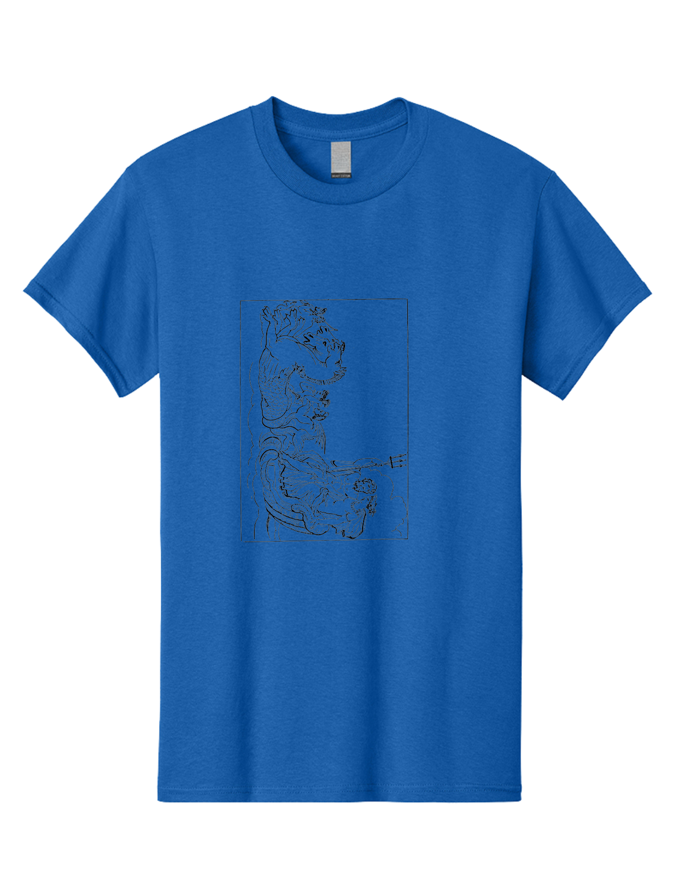 Dragon-Illustration Men'S Graphic Tee, 100% Cotton, Comfortable Casual Summer Wear, Machine Washable, Dragon And Warrior, Mythical Creature, Traditional Art, Intricate Design, Symbolic Figure, Chinese Culture, Fantasy Artwork, Line Drawing -  Aaa531