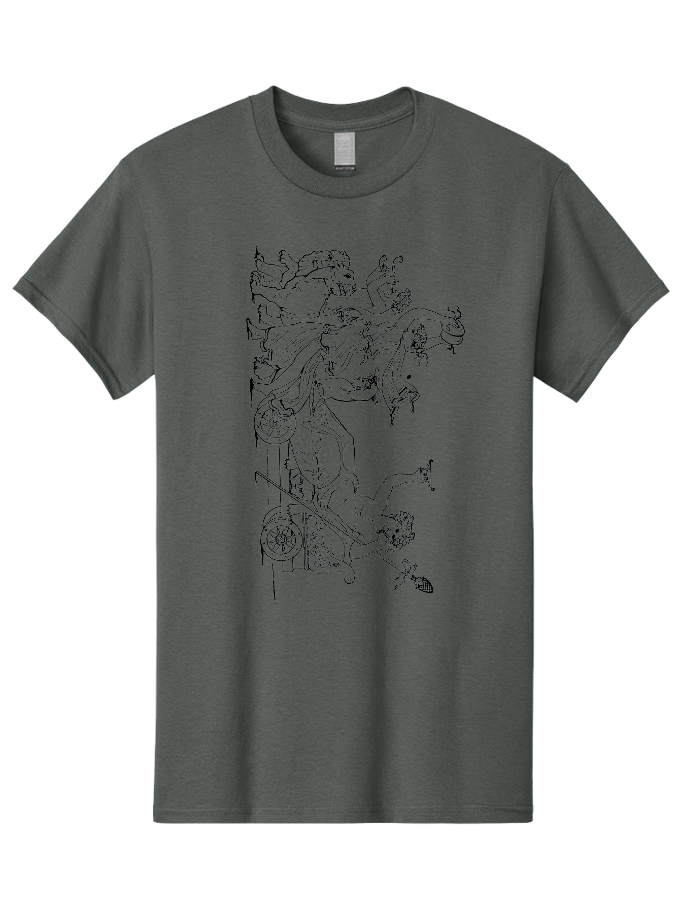 Faunus-Attack Men'S Graphic Tee, 100% Cotton, Comfortable Casual Summer Wear, Machine Washable, Mythological Scene, Faunus And Eros, Ancient Mythology, Classical Art, Black Line Drawing, Greek Mythology, Mythological Figures, Faunus, Eros, -  Aaa533