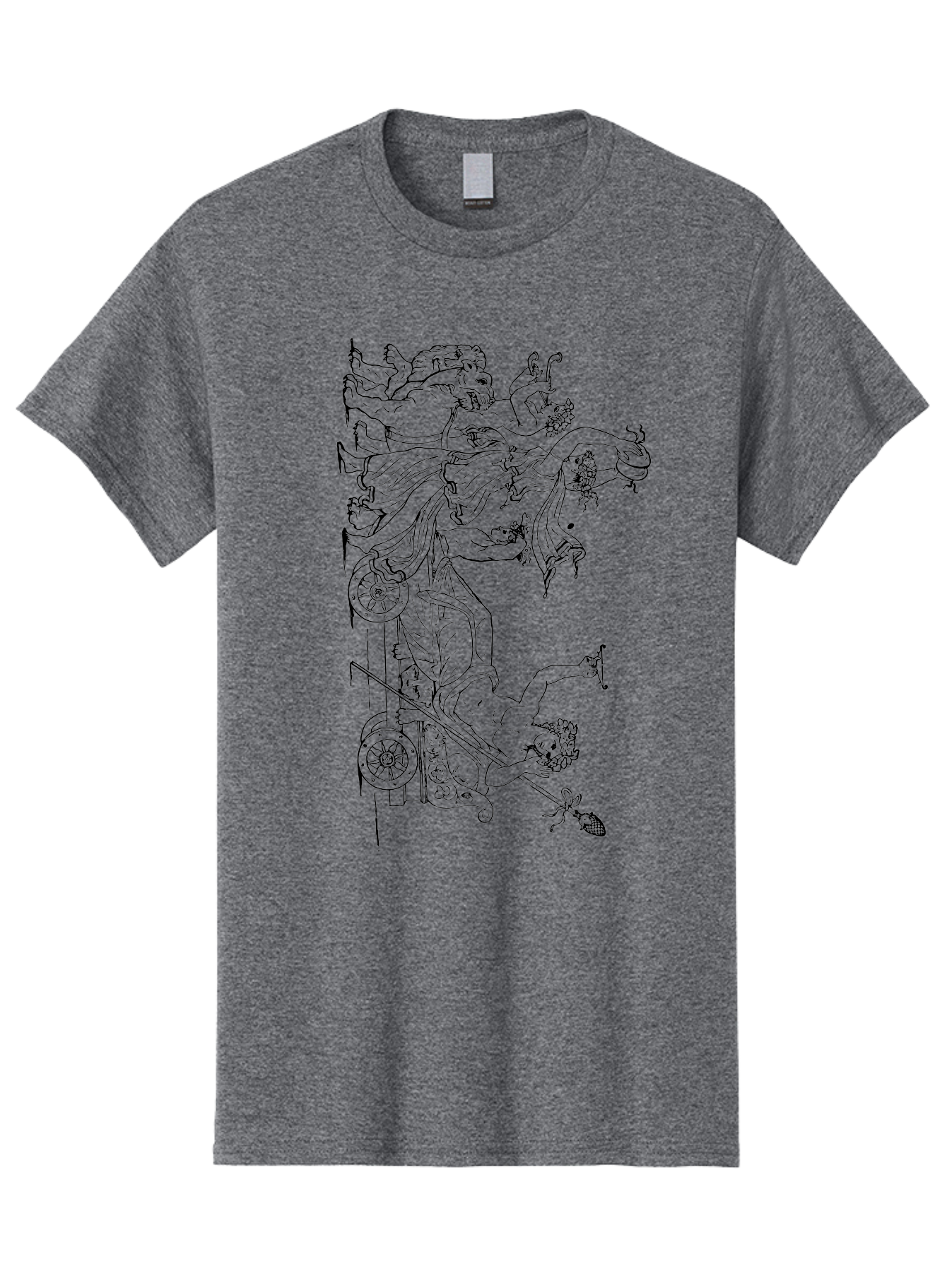Faunus-Attack Men'S Graphic Tee, 100% Cotton, Comfortable Casual Summer Wear, Machine Washable, Mythological Scene, Faunus And Eros, Ancient Mythology, Classical Art, Black Line Drawing, Greek Mythology, Mythological Figures, Faunus, Eros, -  Aaa533