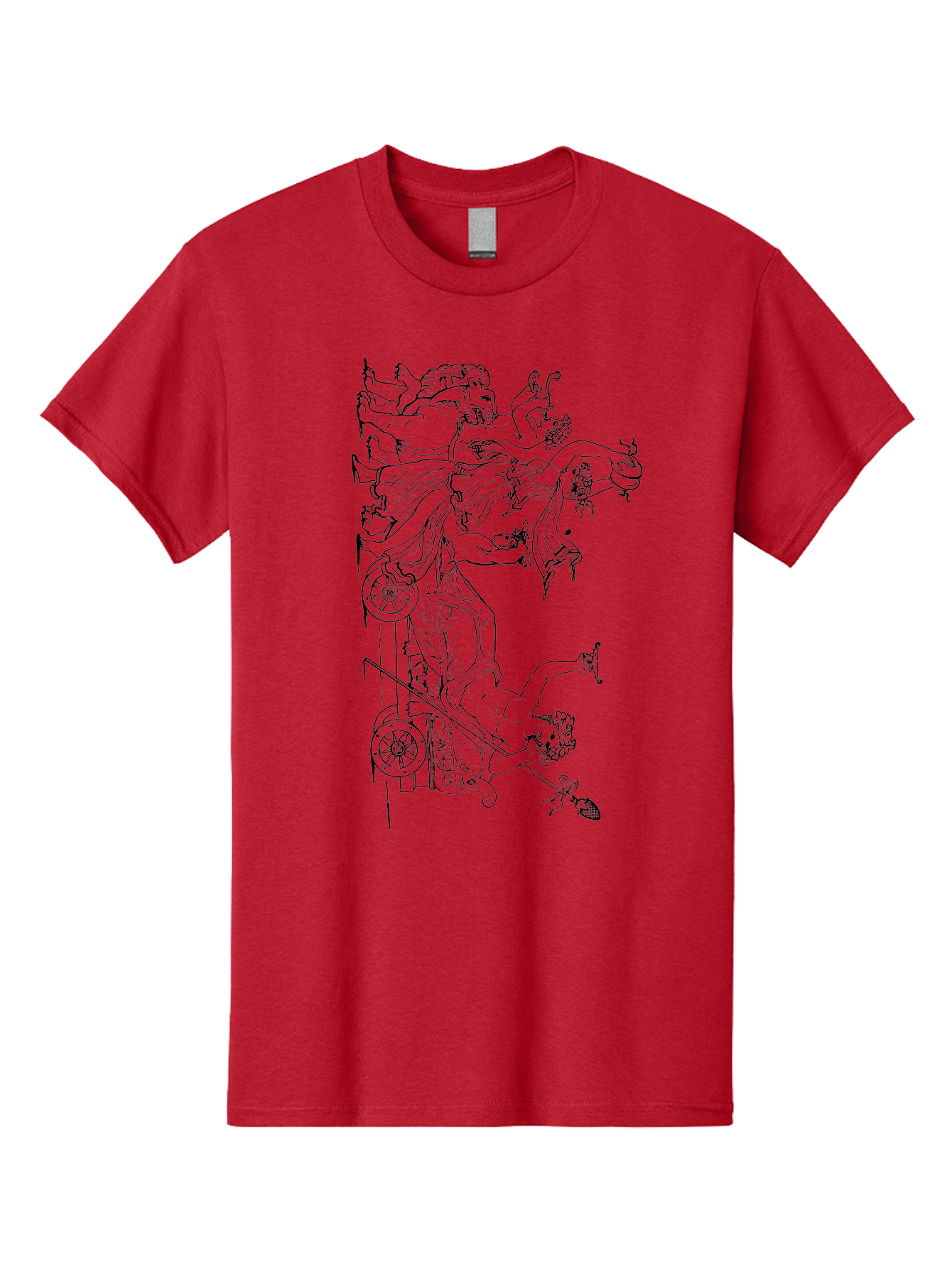 Faunus-Attack Men'S Graphic Tee, 100% Cotton, Comfortable Casual Summer Wear, Machine Washable, Mythological Scene, Faunus And Eros, Ancient Mythology, Classical Art, Black Line Drawing, Greek Mythology, Mythological Figures, Faunus, Eros, -  Aaa533