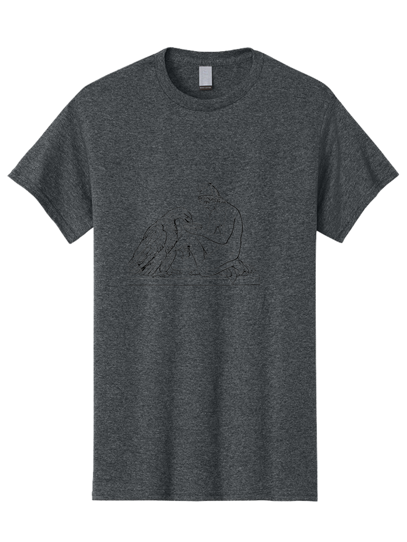 Ganymede-And-Eagle Men'S Graphic Tee, 100% Cotton, Comfortable Casual Summer Wear, Machine Washable, Kneeling Woman, Feeding Eagle, Bond Between Human And Animal, Nurturing Moment, Tender Interaction, Simple Line Art, Minimalist Design, -  Aaa534