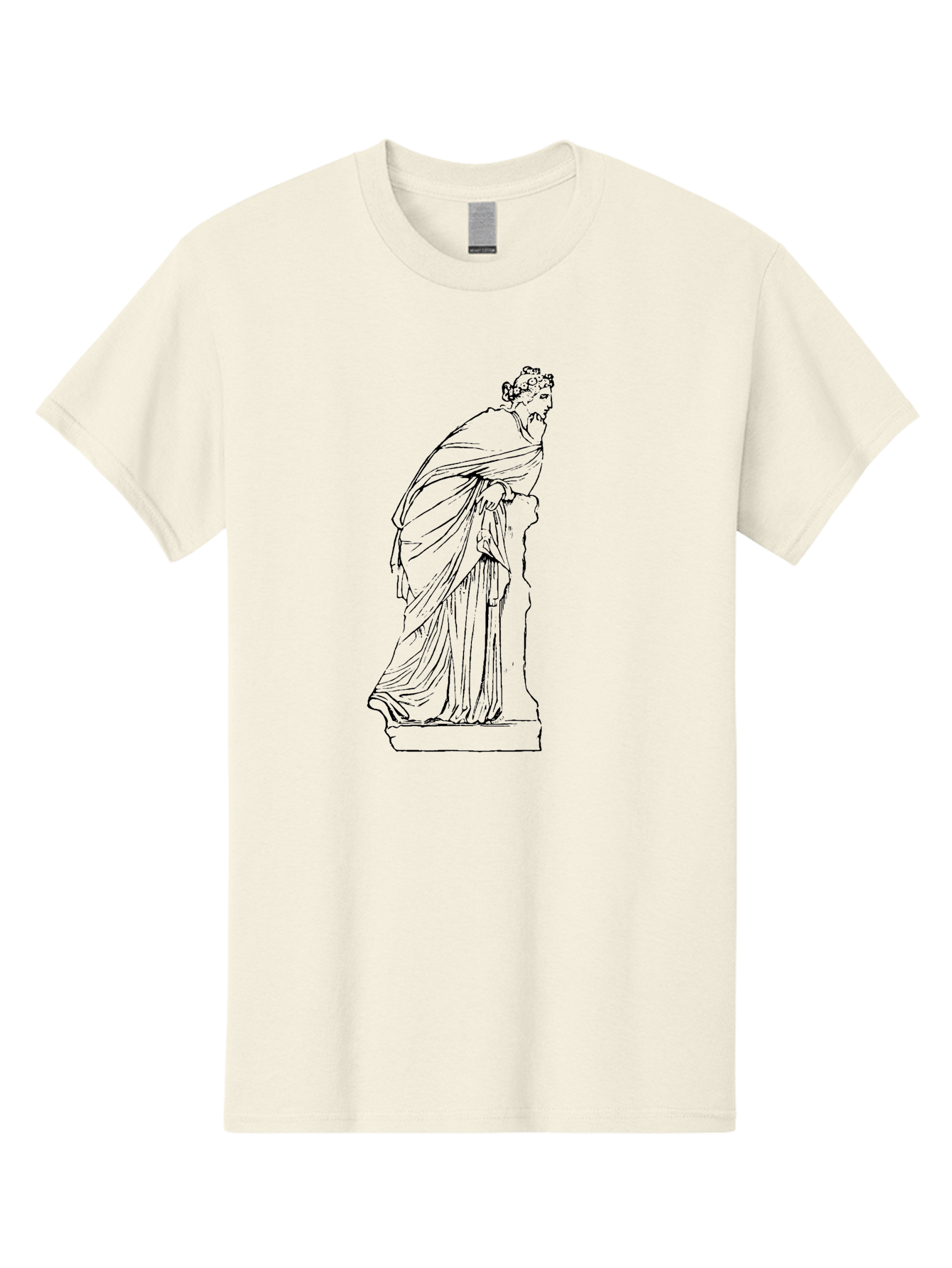 Goddess-Statue-1 Men'S Graphic Tee, 100% Cotton, Comfortable Casual Summer Wear, Machine Washable, Classical Statue, Flowing Robes, Ancient Greek Art, Minimalist Line Art, Simple Illustration, Draped Figure, Statue On Pedestal, -  Aaa535