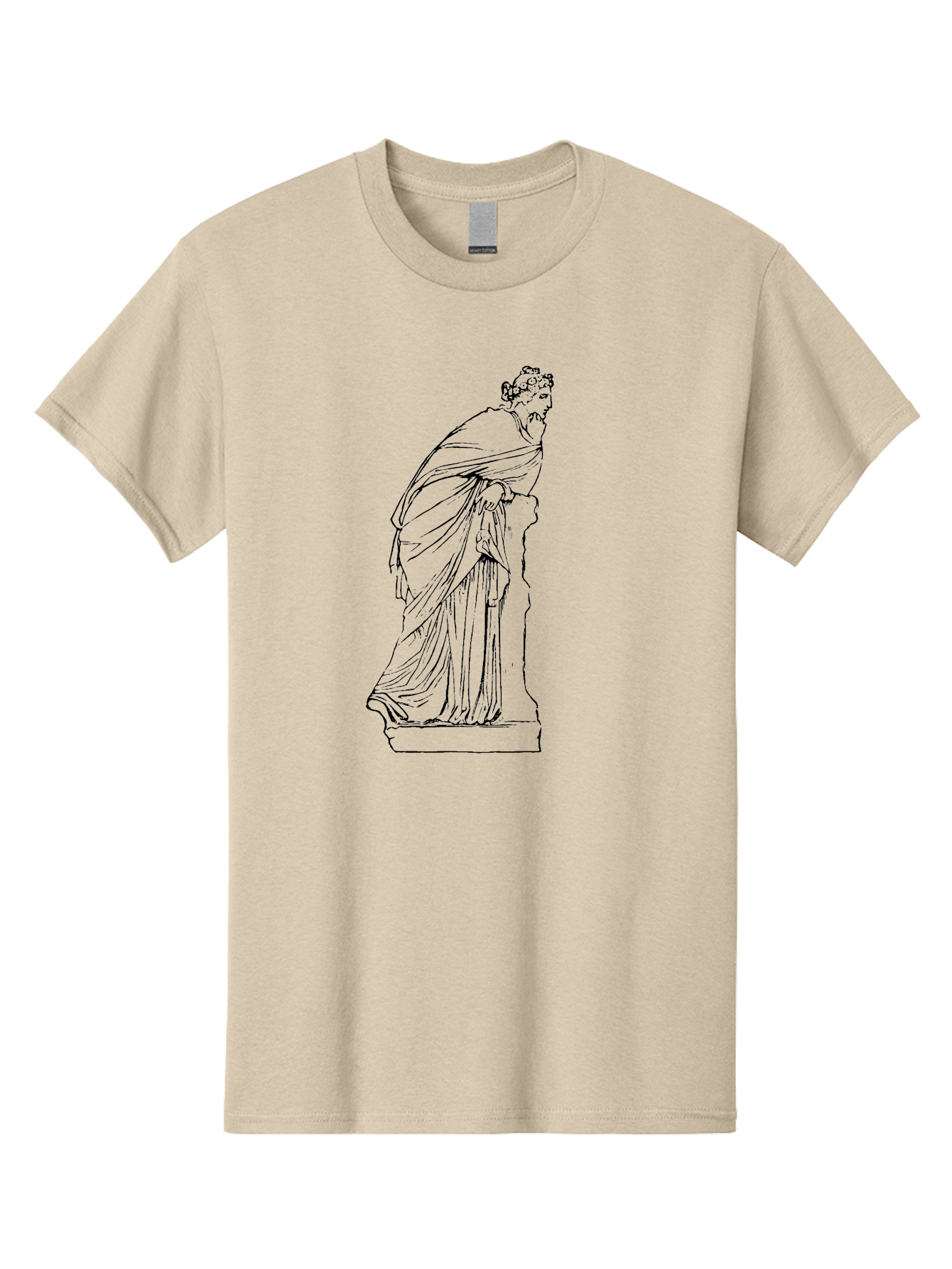 Goddess-Statue-1 Men'S Graphic Tee, 100% Cotton, Comfortable Casual Summer Wear, Machine Washable, Classical Statue, Flowing Robes, Ancient Greek Art, Minimalist Line Art, Simple Illustration, Draped Figure, Statue On Pedestal, -  Aaa535