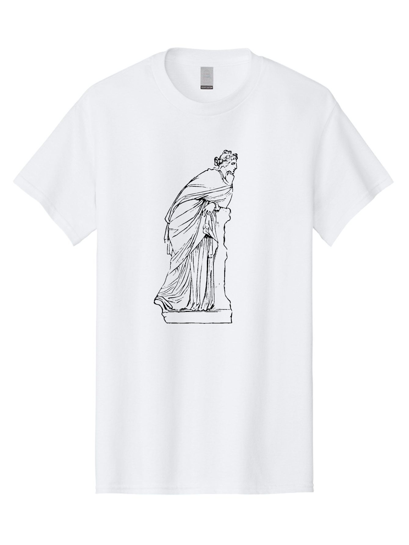 Goddess-Statue-1 Men'S Graphic Tee, 100% Cotton, Comfortable Casual Summer Wear, Machine Washable, Classical Statue, Flowing Robes, Ancient Greek Art, Minimalist Line Art, Simple Illustration, Draped Figure, Statue On Pedestal, -  Aaa535