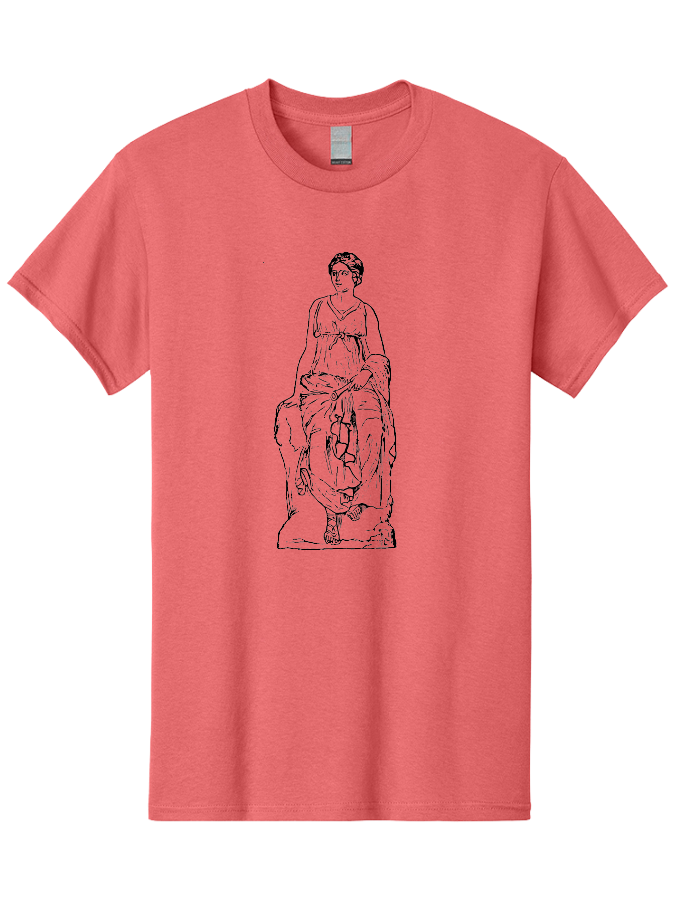 Goddess-Statue Men'S Graphic Tee, 100% Cotton, Comfortable Casual Summer Wear, Machine Washable, Classical Figure, Elegant Pose, Flowing Dress, Ancient Art, Historical Figure, Serene Expression, Artistic Illustration, Simple Lines, -  Aaa536
