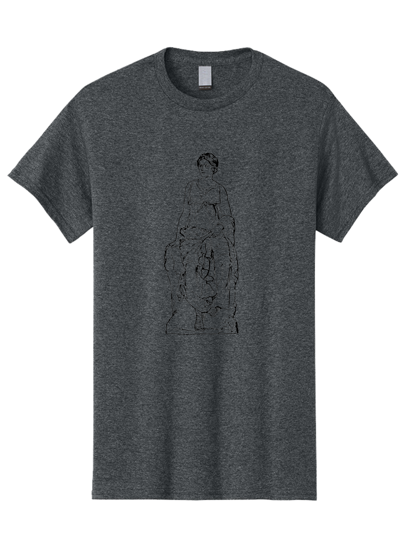Goddess-Statue Men'S Graphic Tee, 100% Cotton, Comfortable Casual Summer Wear, Machine Washable, Classical Figure, Elegant Pose, Flowing Dress, Ancient Art, Historical Figure, Serene Expression, Artistic Illustration, Simple Lines, -  Aaa536