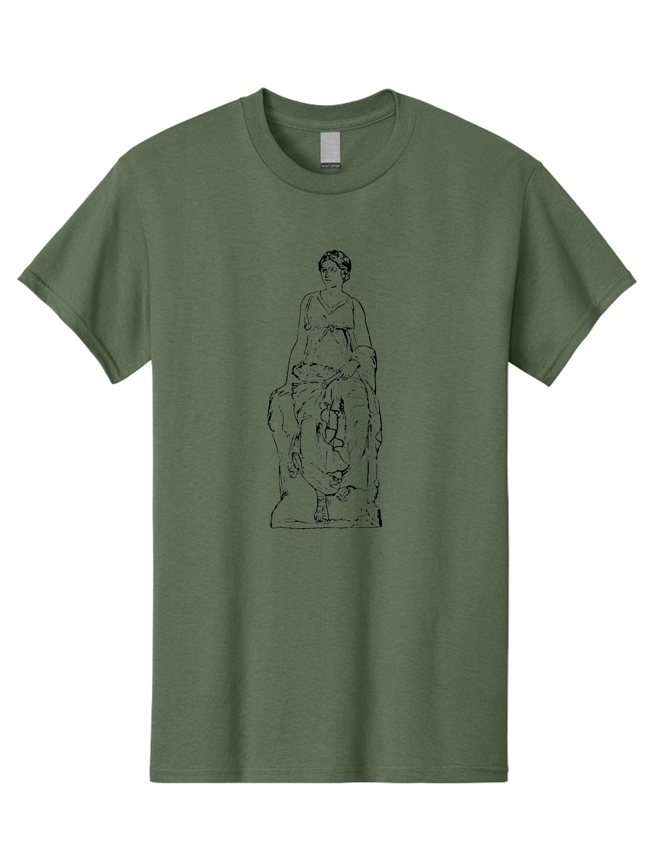 Goddess-Statue Men'S Graphic Tee, 100% Cotton, Comfortable Casual Summer Wear, Machine Washable, Classical Figure, Elegant Pose, Flowing Dress, Ancient Art, Historical Figure, Serene Expression, Artistic Illustration, Simple Lines, -  Aaa536