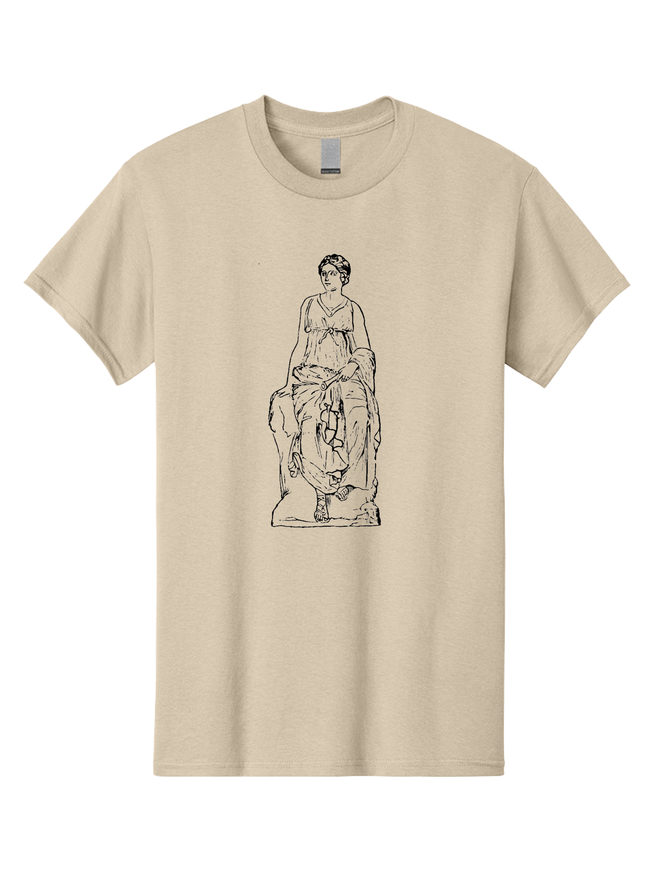 Goddess-Statue Men'S Graphic Tee, 100% Cotton, Comfortable Casual Summer Wear, Machine Washable, Classical Figure, Elegant Pose, Flowing Dress, Ancient Art, Historical Figure, Serene Expression, Artistic Illustration, Simple Lines, -  Aaa536