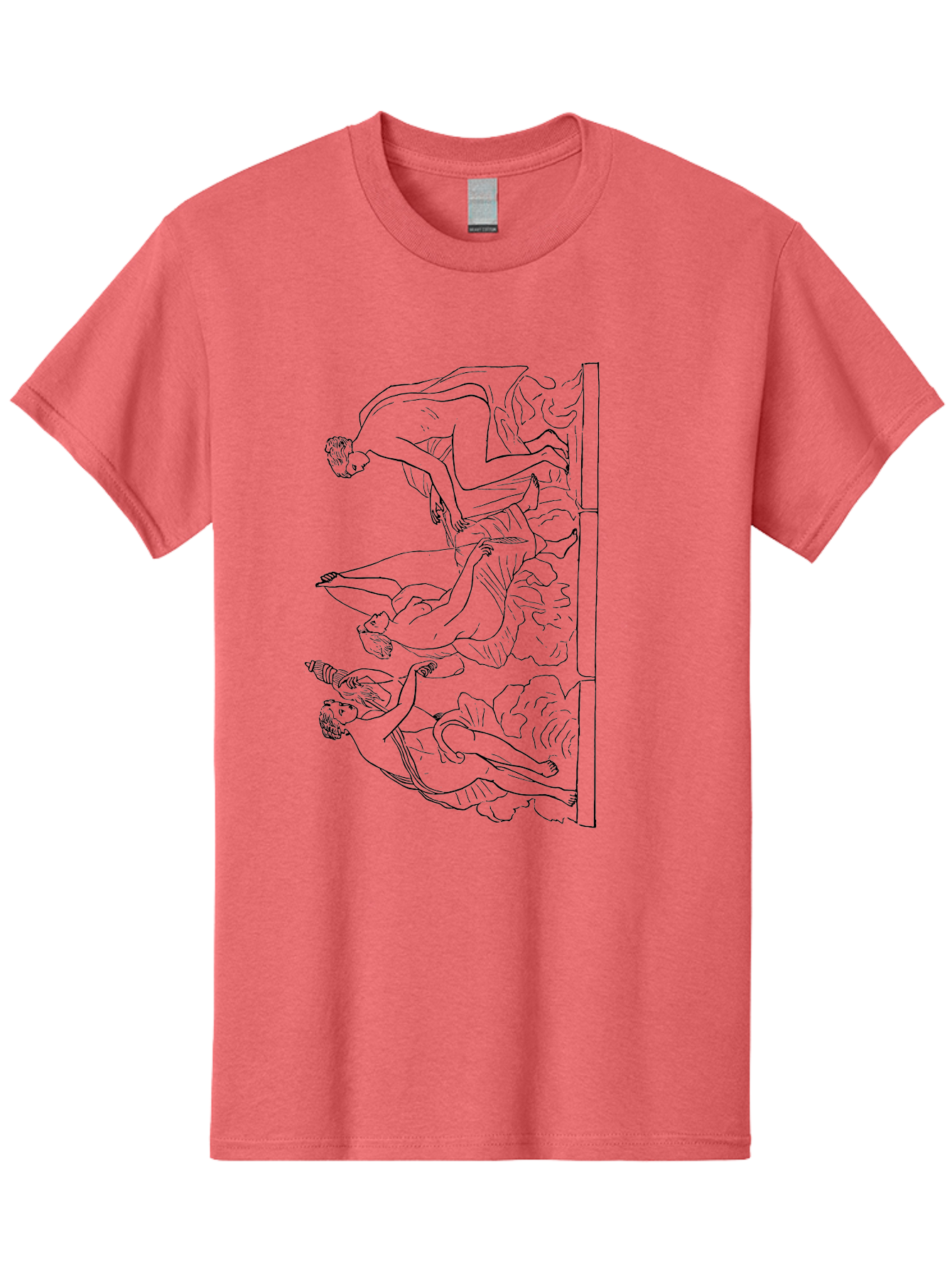 diving figures, dynamic movement, acrobatic poses, flowing robes, black outline, classic art, Greek-inspired, fluid motion, athletic forms, artistic expression