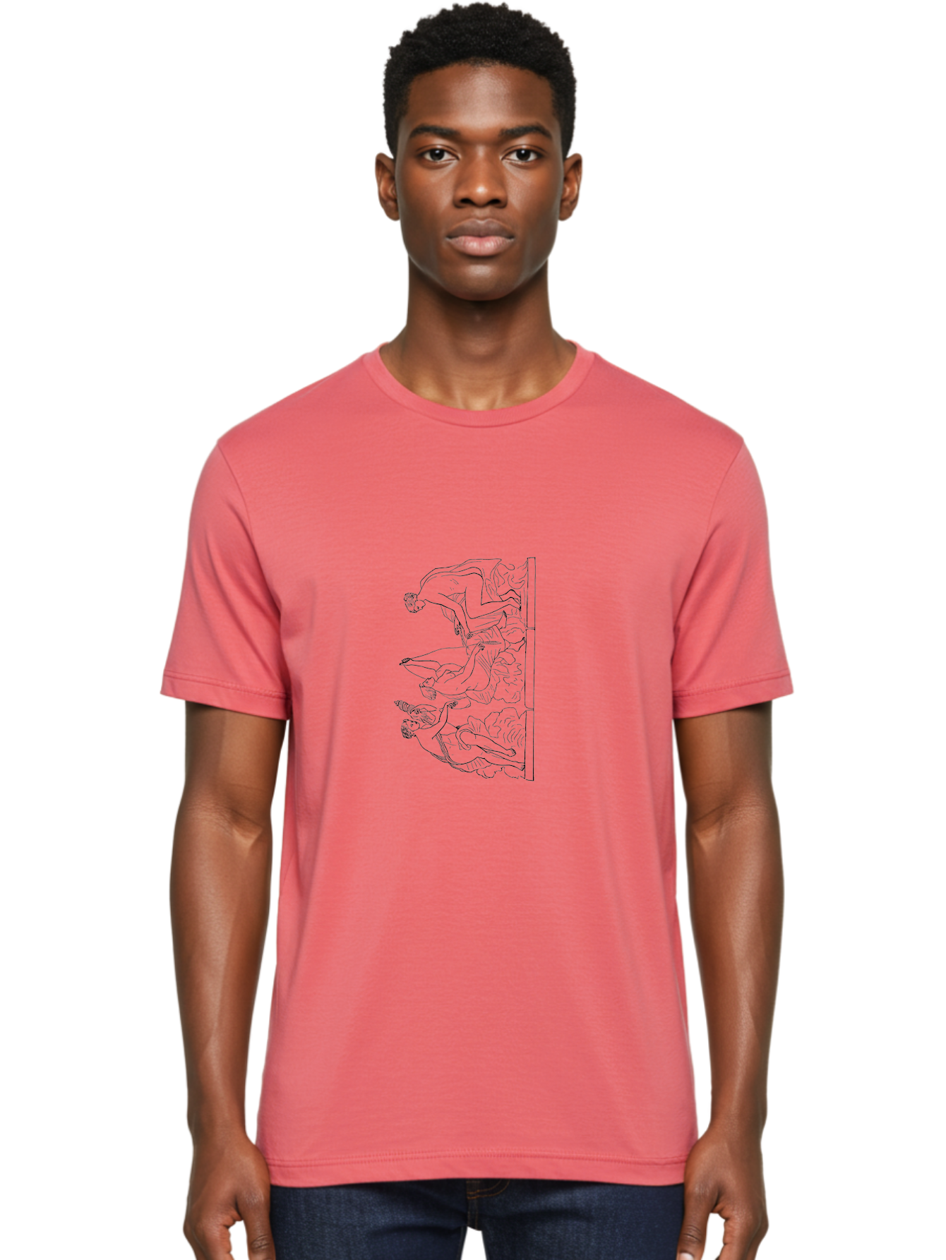 Greek-Figures Men'S Graphic Tee, 100% Cotton, Comfortable Casual Summer Wear, Machine Washable, Diving Figures, Dynamic Movement, Acrobatic Poses, Flowing Robes, Black Outline, Classic Art, Greek-Inspired, Fluid Motion, Athletic Forms, -  Aaa538