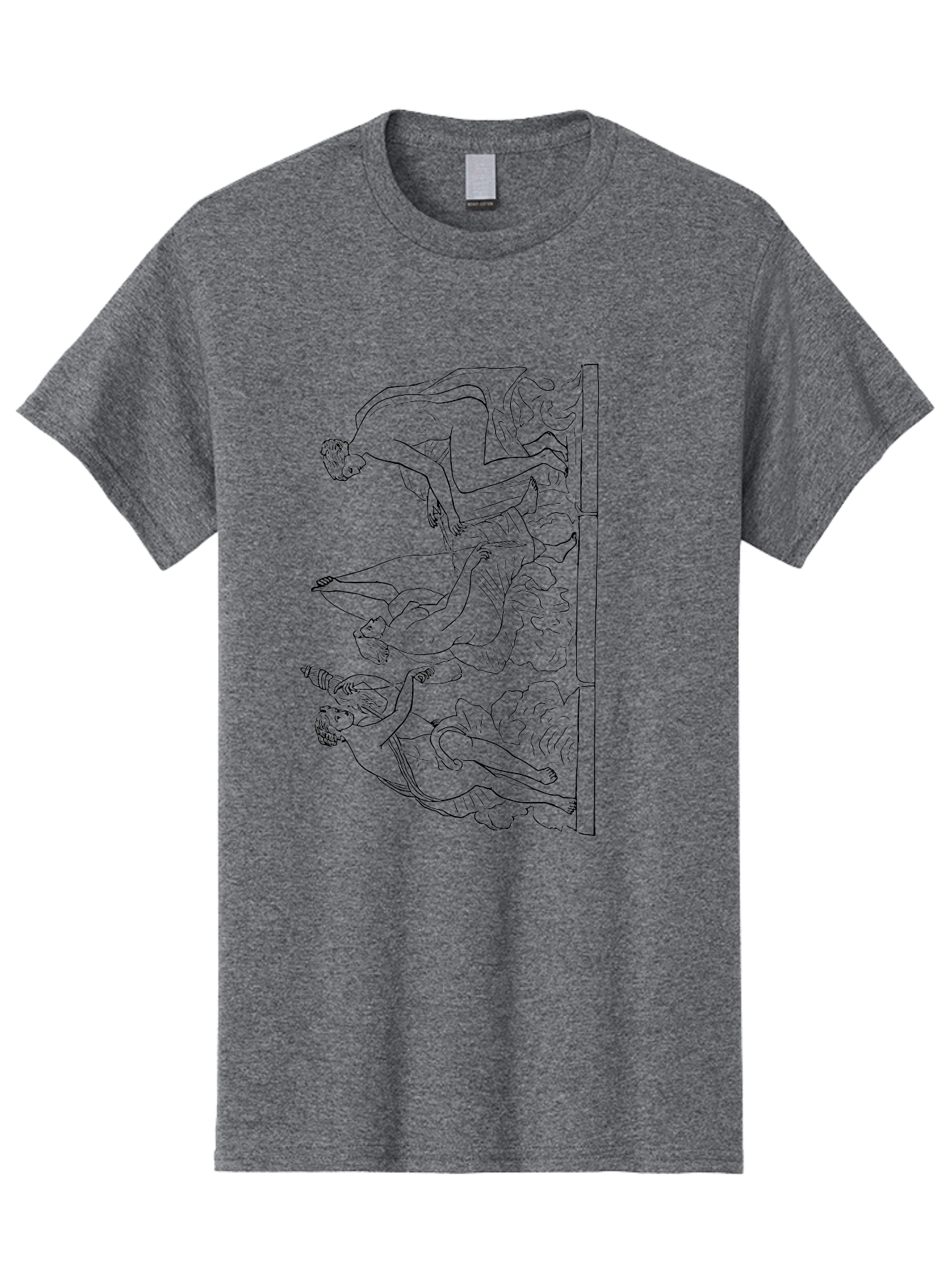 diving figures, dynamic movement, acrobatic poses, flowing robes, black outline, classic art, Greek-inspired, fluid motion, athletic forms, artistic expression