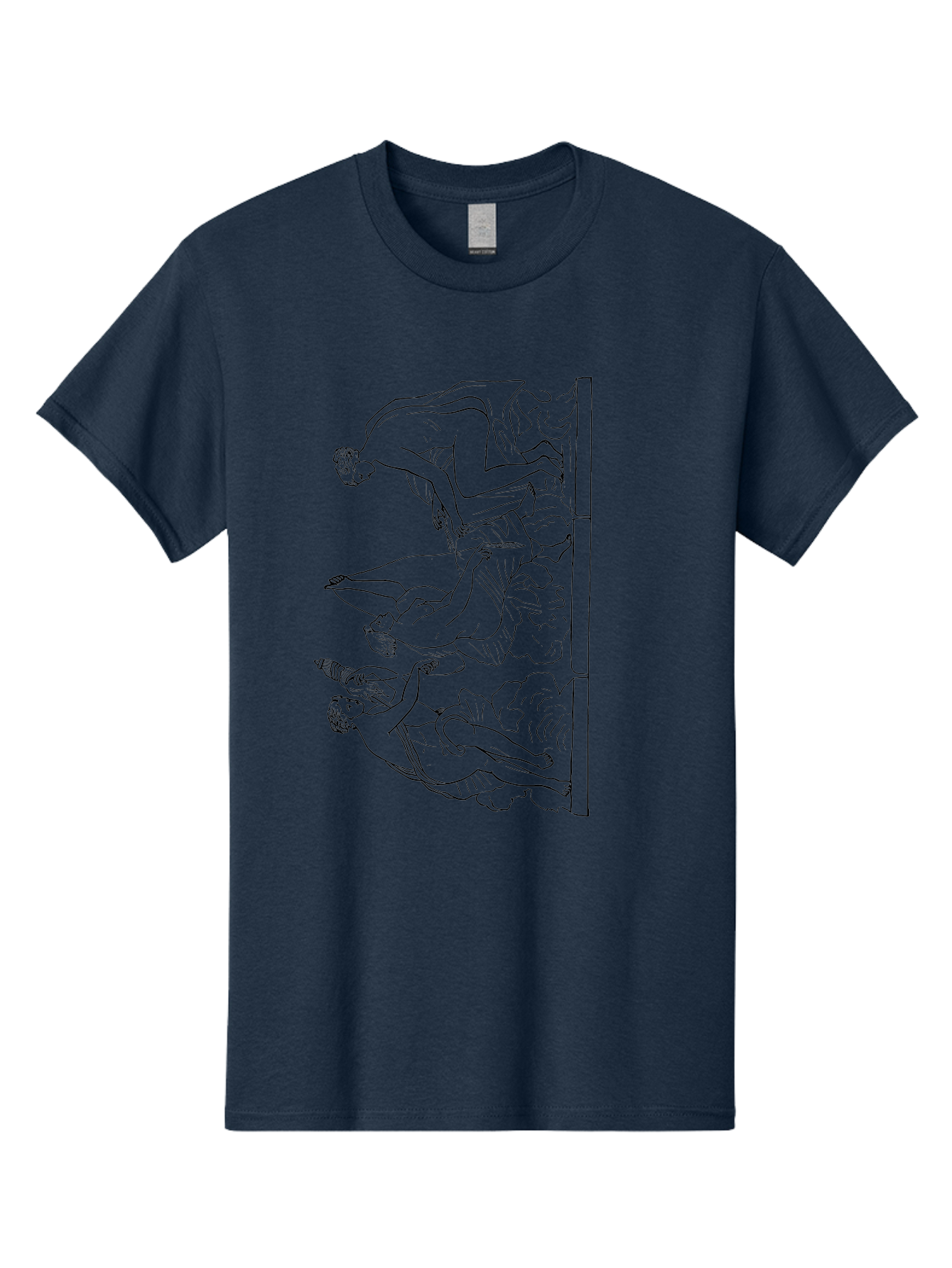 diving figures, dynamic movement, acrobatic poses, flowing robes, black outline, classic art, Greek-inspired, fluid motion, athletic forms, artistic expression