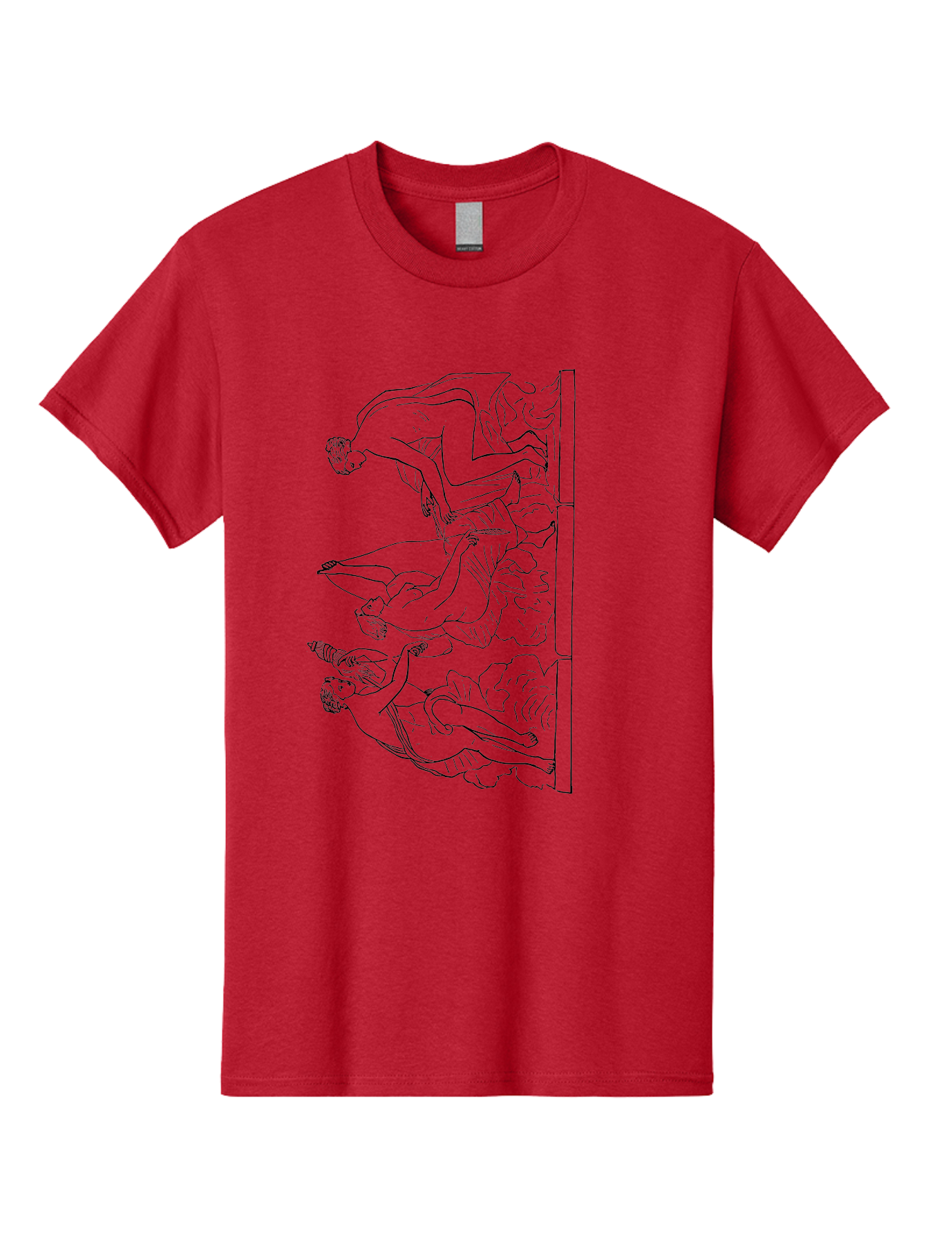 diving figures, dynamic movement, acrobatic poses, flowing robes, black outline, classic art, Greek-inspired, fluid motion, athletic forms, artistic expression