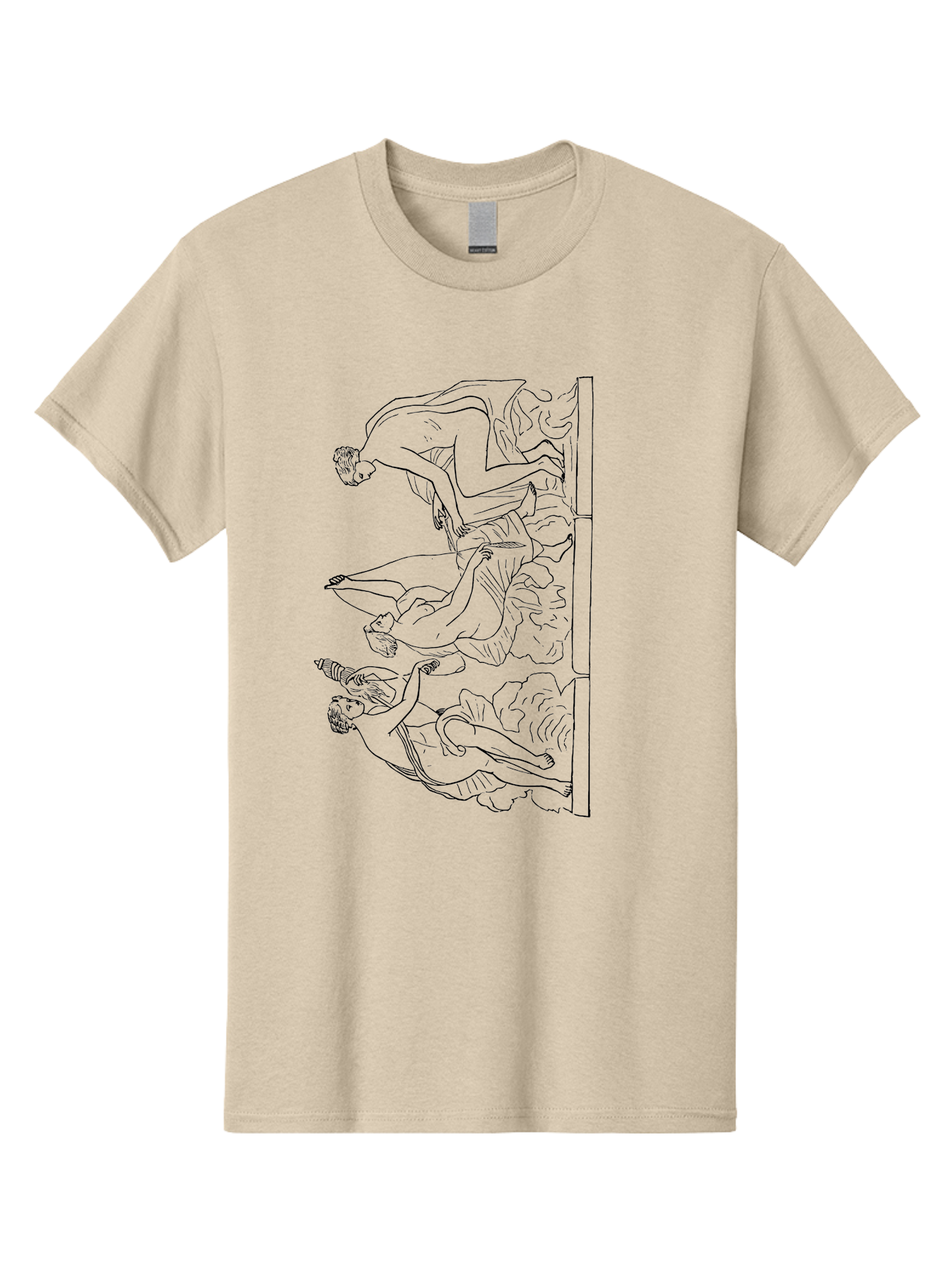 diving figures, dynamic movement, acrobatic poses, flowing robes, black outline, classic art, Greek-inspired, fluid motion, athletic forms, artistic expression
