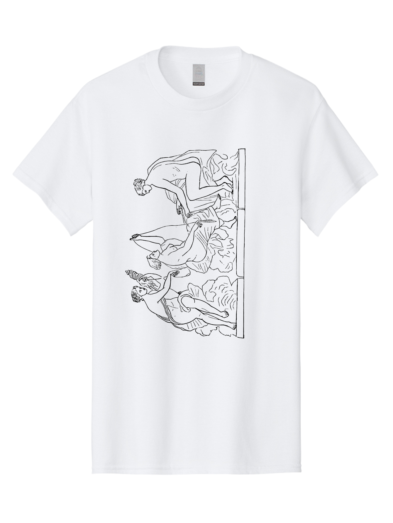 diving figures, dynamic movement, acrobatic poses, flowing robes, black outline, classic art, Greek-inspired, fluid motion, athletic forms, artistic expression